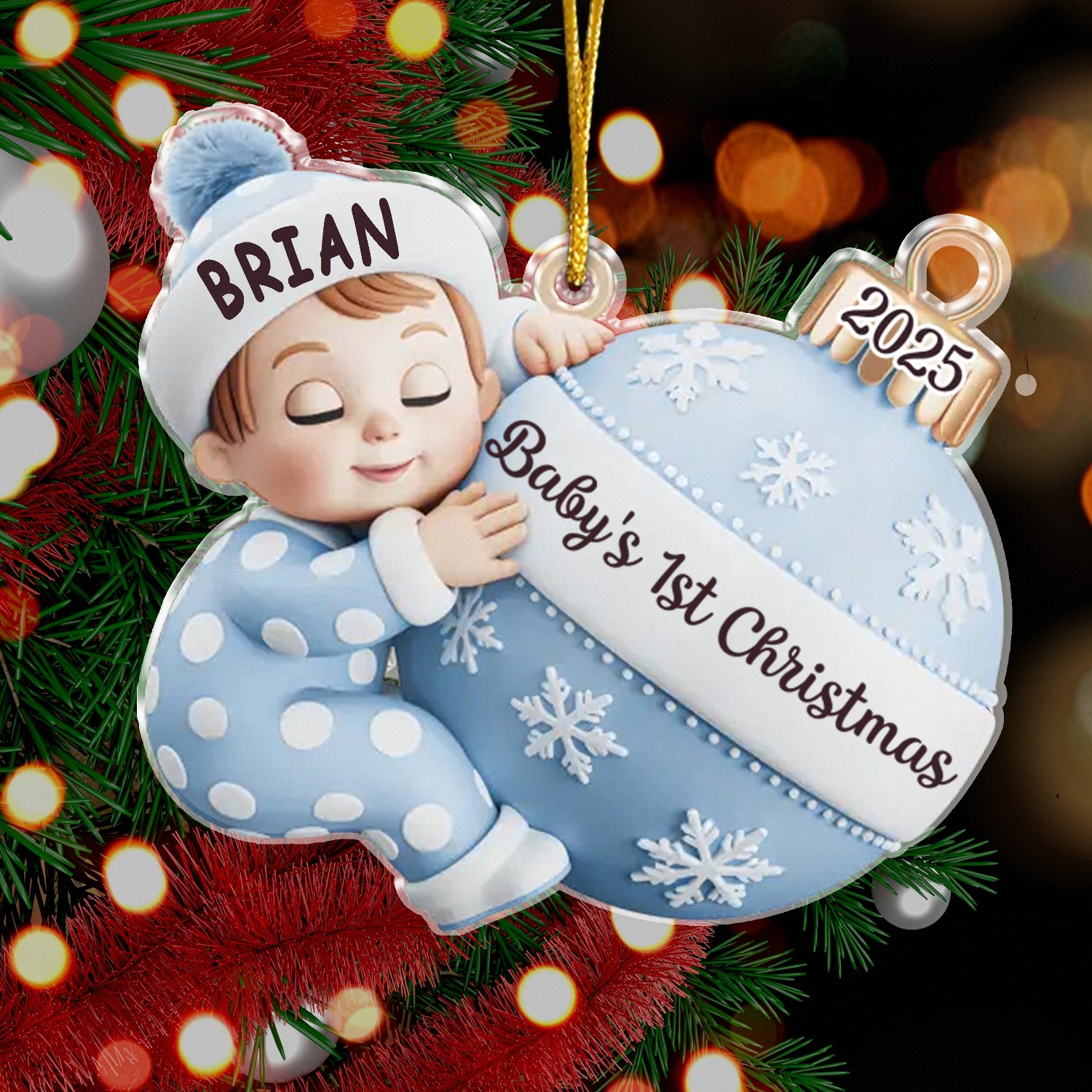 Acrylic Baby's First Christmas Keepsake Ornament - Personalized Pink Pram for Newborn Girl, Custom Name & Date