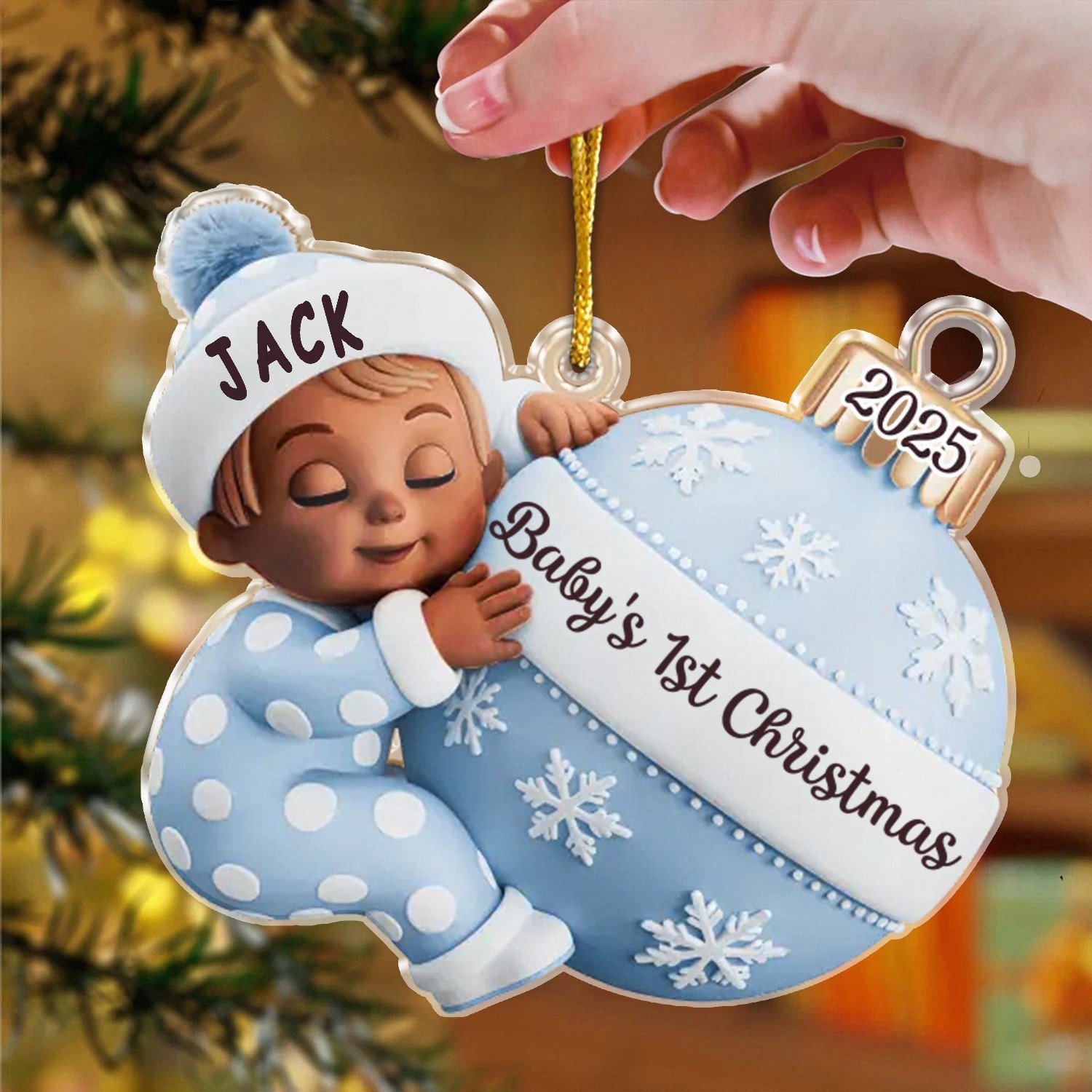Acrylic Baby's First Christmas Keepsake Ornament - Personalized Pink Pram for Newborn Girl, Custom Name & Date