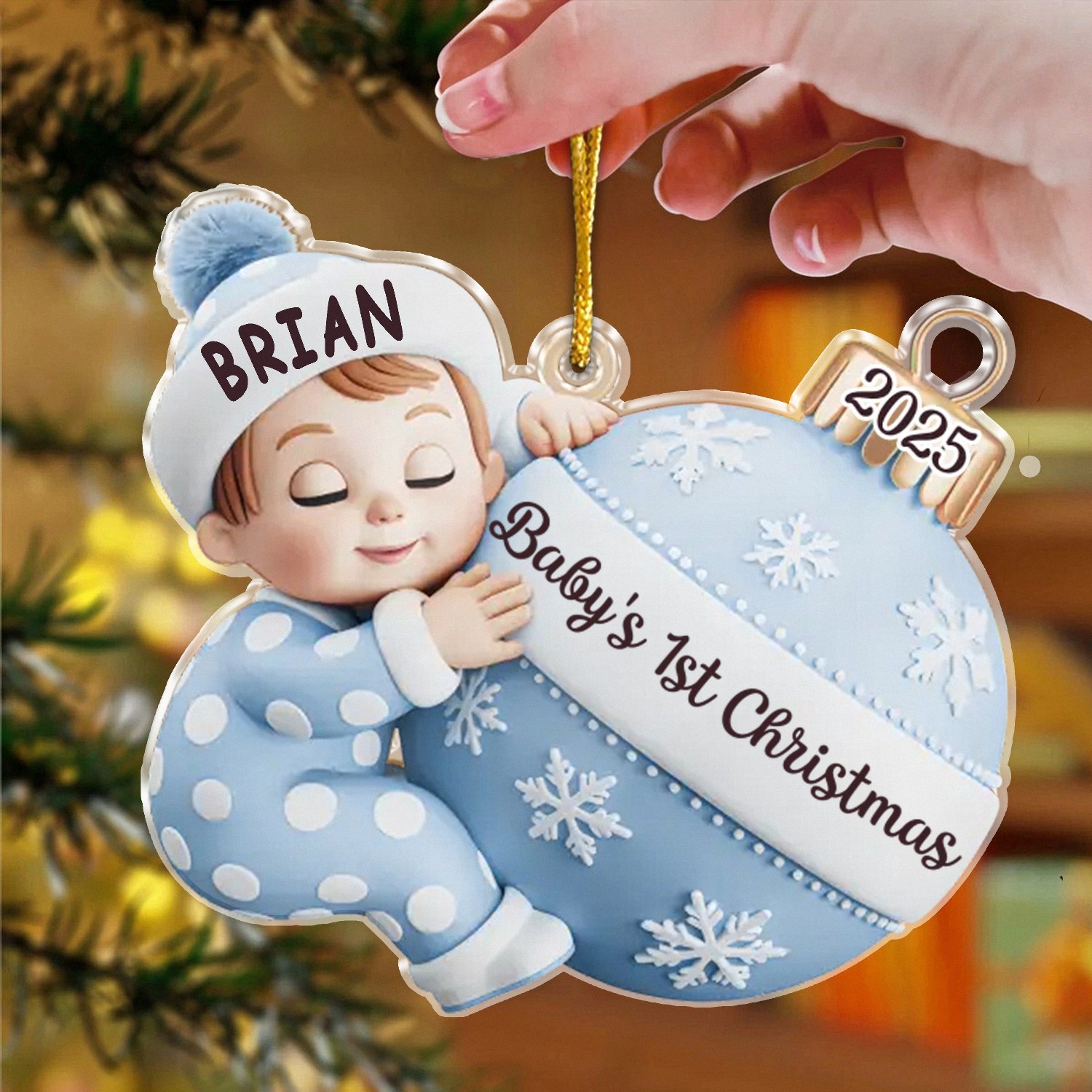Acrylic Baby's First Christmas Keepsake Ornament - Personalized Pink Pram for Newborn Girl, Custom Name & Date
