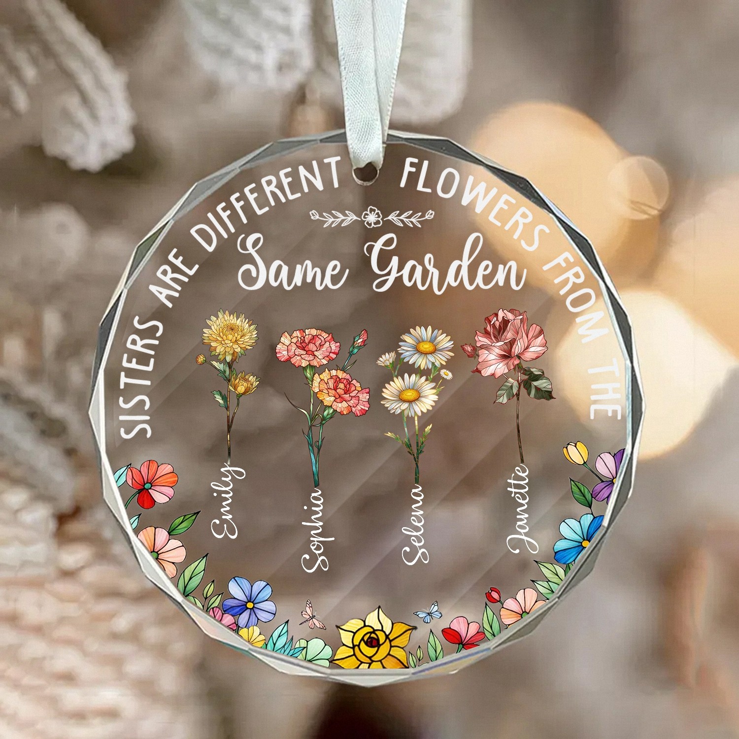 Celebrate Your Sister Bond with a Custom Birth Flower Ornament Personalized Keepsake