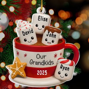 Custom Acrylic Christmas Ornament for Grandparents - Mug with Sweet Marshmallow Grandkids, Personalized with Names