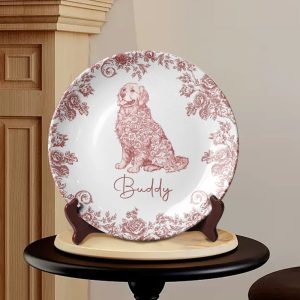 Custom Dog Breeds Chinoiserie Toile De Jouy Style Personalized Ceramic Plate