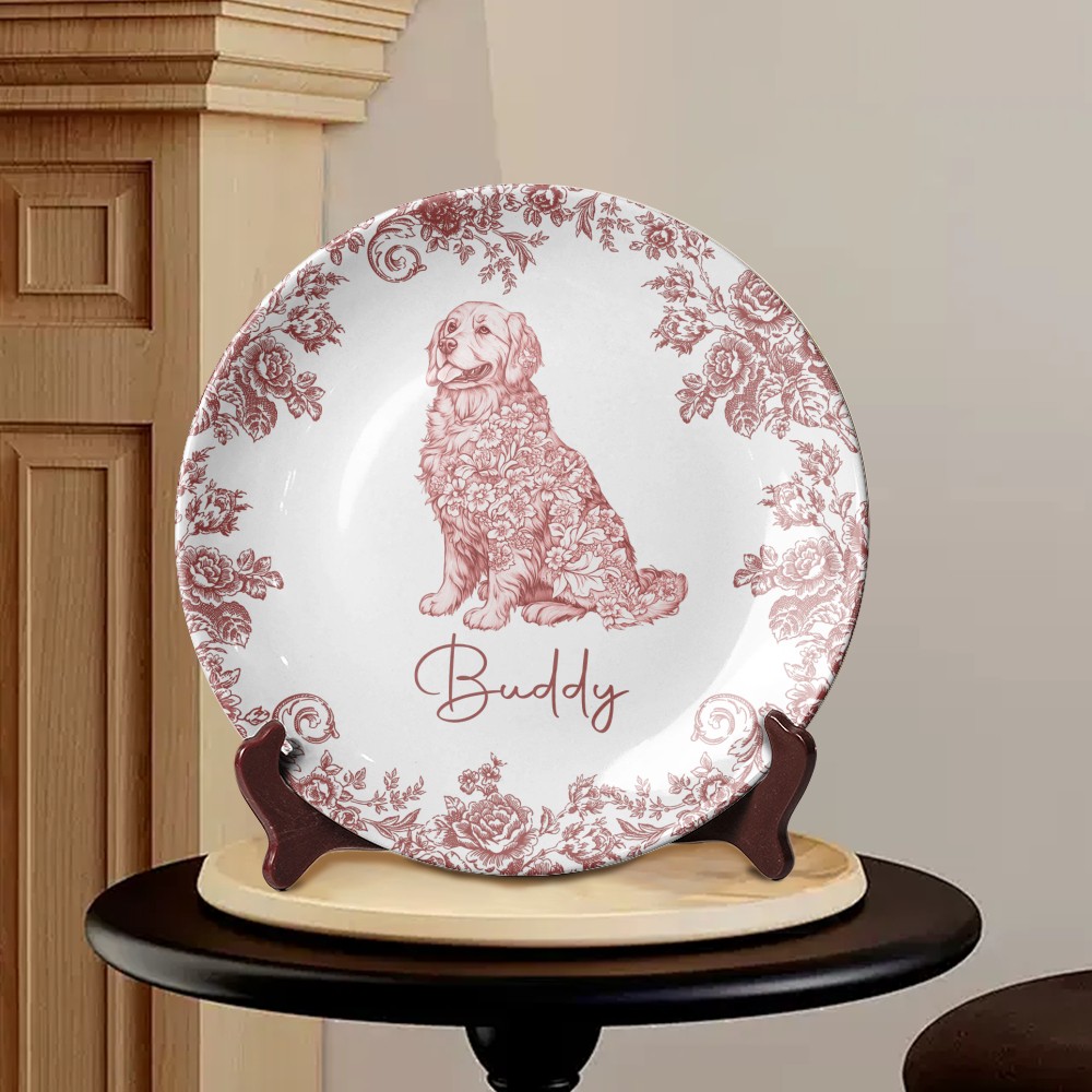 Custom Dog Breeds Chinoiserie Toile De Jouy Style Personalized Ceramic Plate
