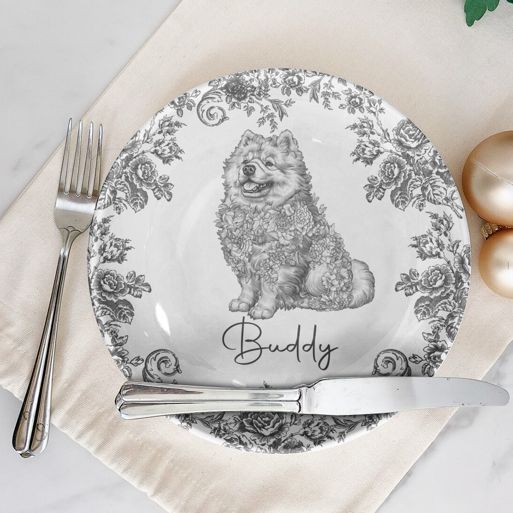 Custom Dog Breeds Chinoiserie Toile De Jouy Style Personalized Ceramic Plate