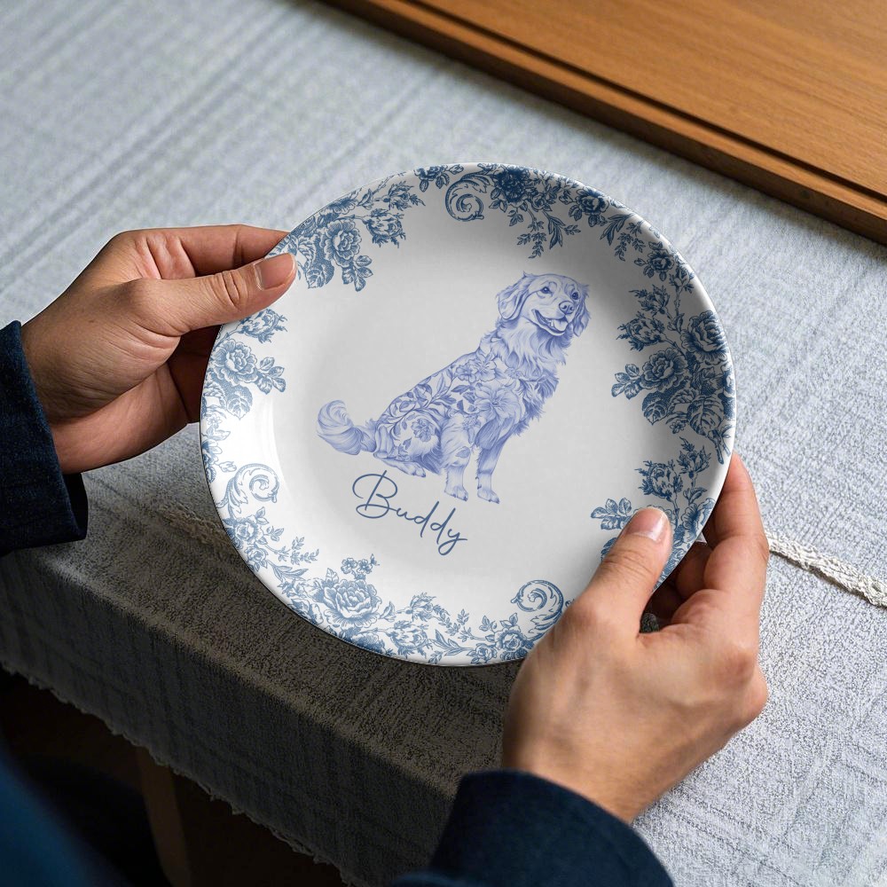 Custom Dog Breeds Chinoiserie Toile De Jouy Style Personalized Ceramic Plate