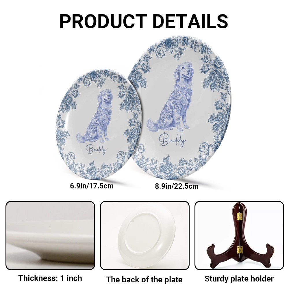 Custom Dog Breeds Chinoiserie Toile De Jouy Style Personalized Ceramic Plate