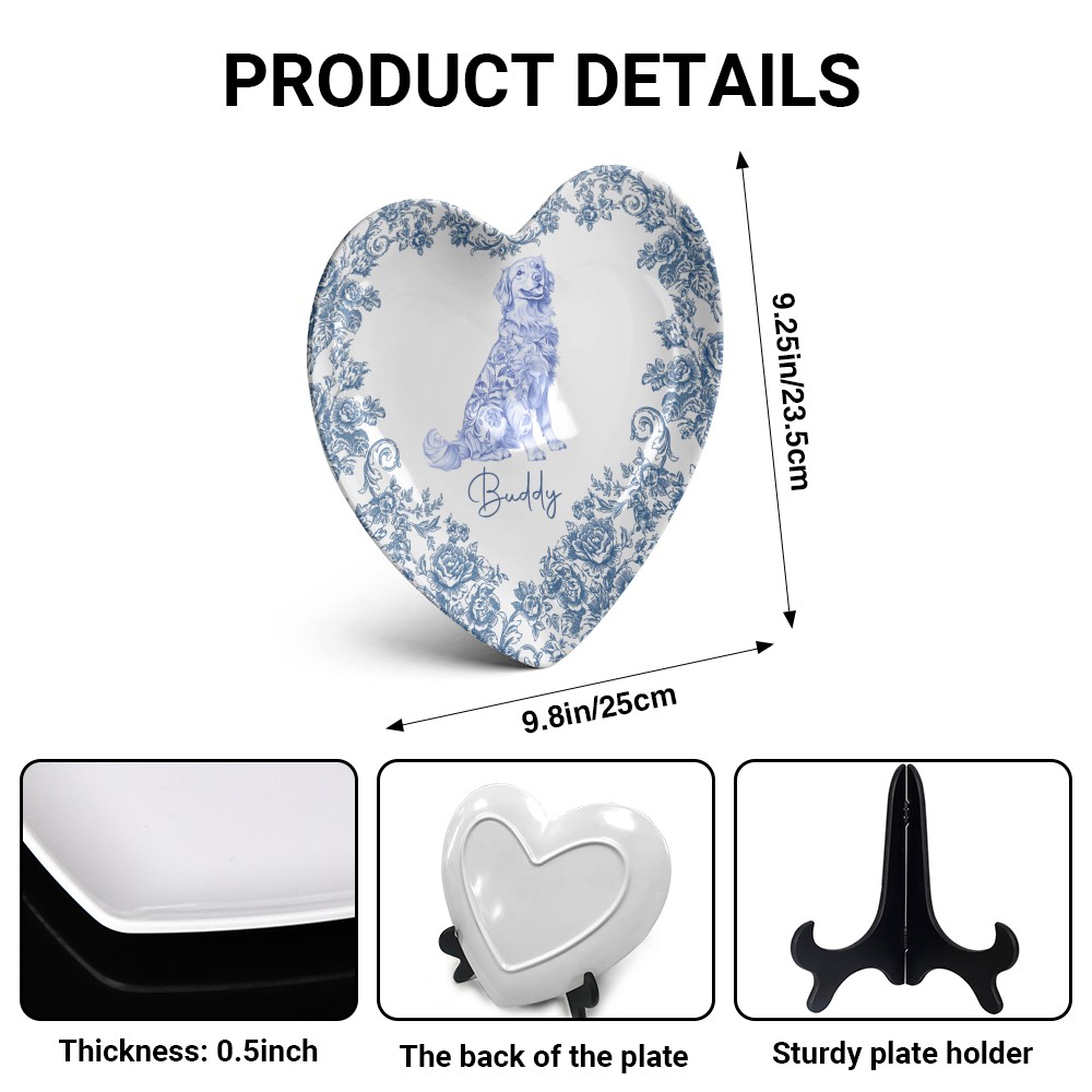 Custom Dog Breeds Chinoiserie Toile De Jouy Style Personalized Heart Shape Ceramic Plate