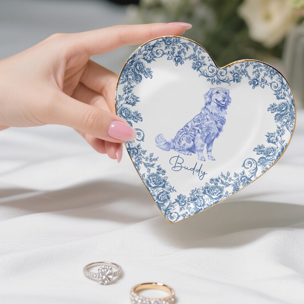 Custom Dog Breeds Chinoiserie Toile De Jouy Style Personalized Ring Dish