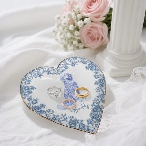 Custom Dog Breeds Chinoiserie Toile De Jouy Style Personalized Ring Dish