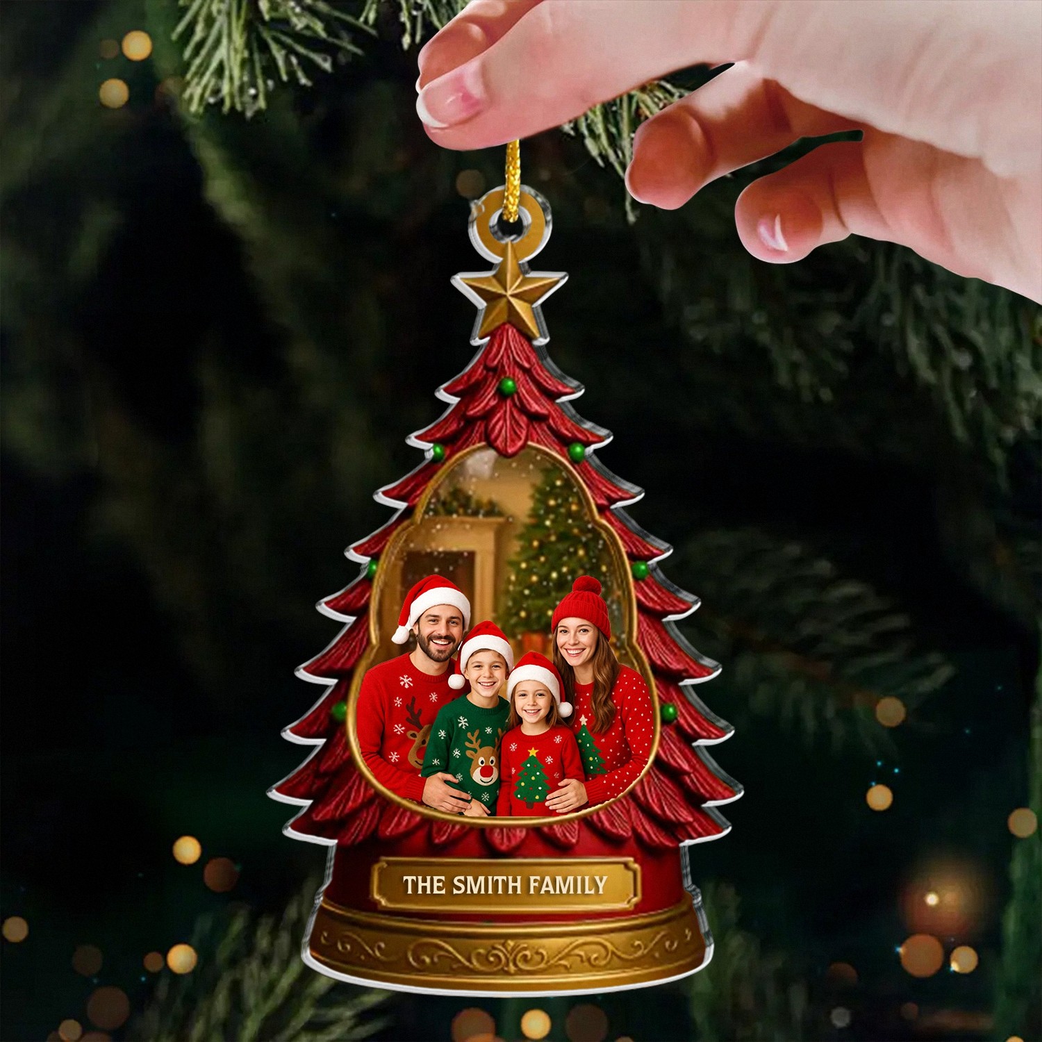 Custom Family Photo Ornament with Name, Christmas Tree Frame Keepsake, Acrylic Holiday Decor, Christmas Gift for Families and Grandparents