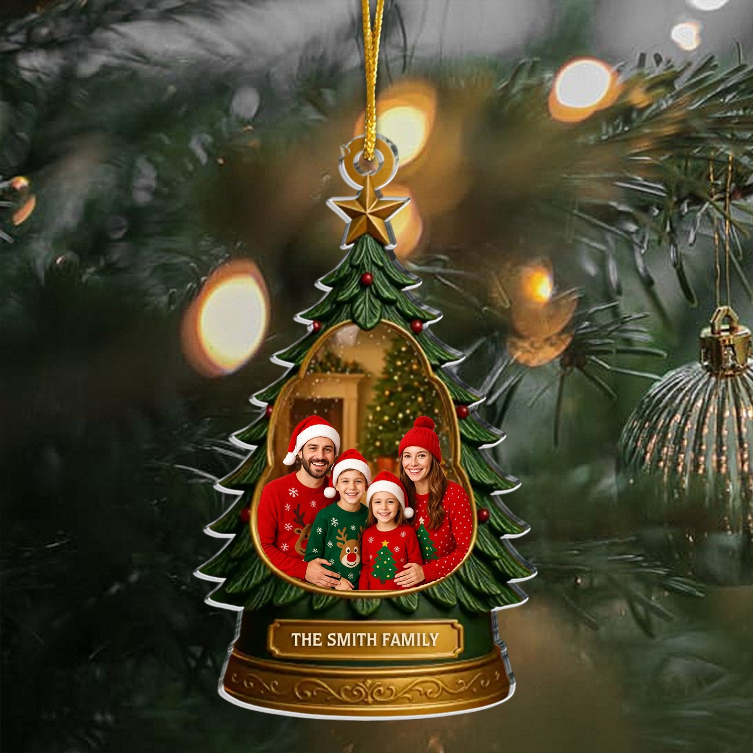 Custom Family Photo Ornament with Name, Christmas Tree Frame Keepsake, Acrylic Holiday Decor, Christmas Gift for Families and Grandparents