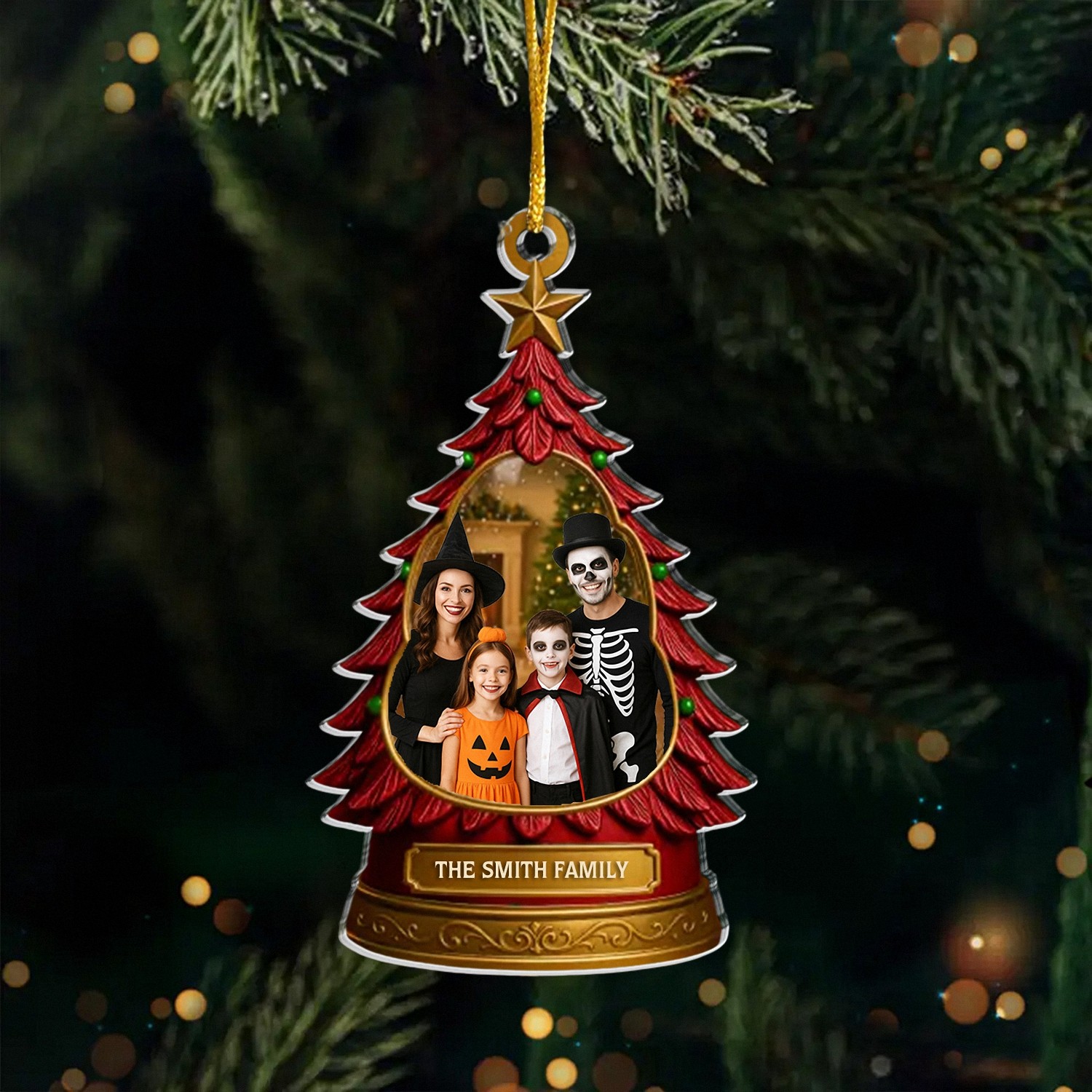Custom Family Photo Ornament with Name, Christmas Tree Frame Keepsake, Acrylic Holiday Decor, Christmas Gift for Families and Grandparents