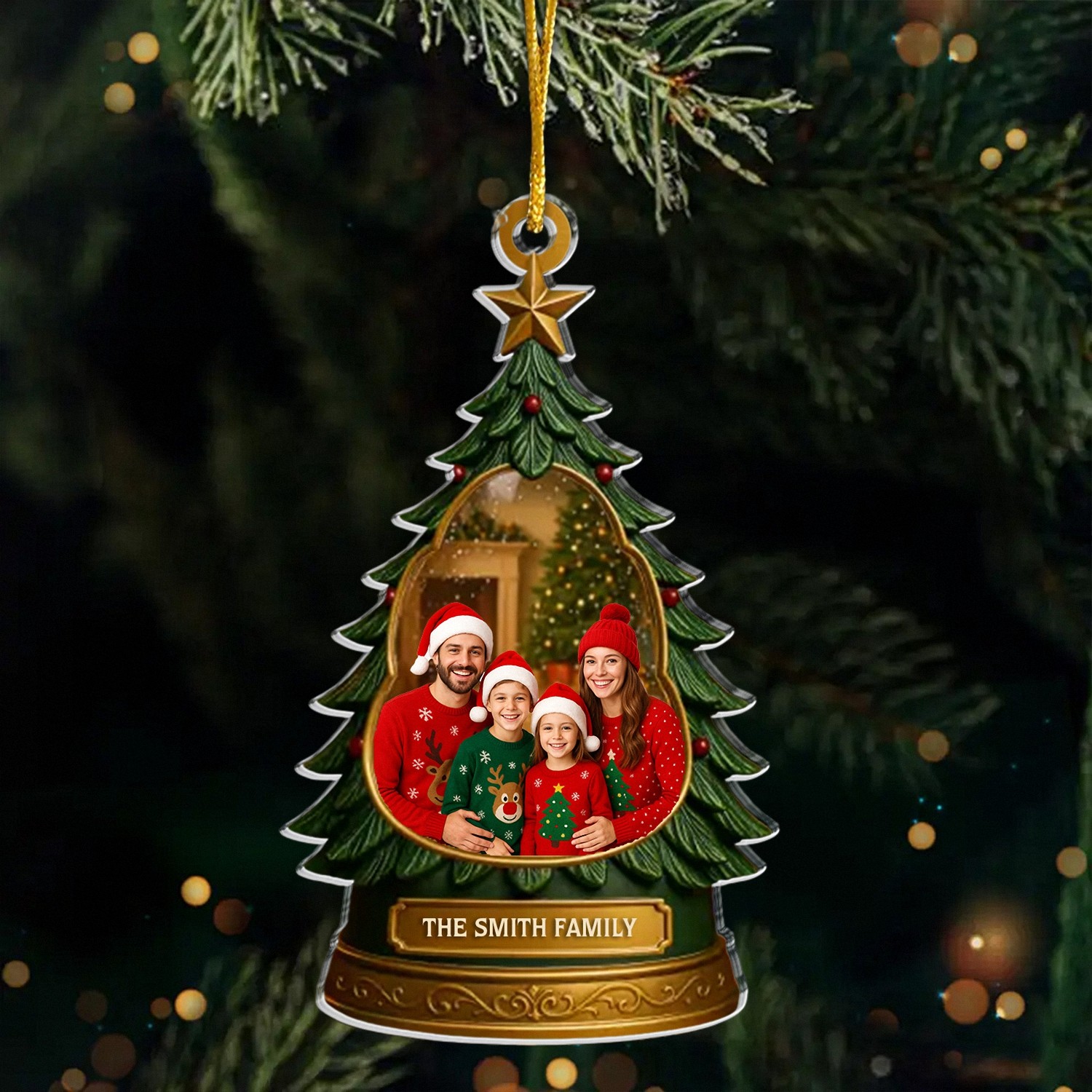 Custom Family Photo Ornament with Name, Christmas Tree Frame Keepsake, Acrylic Holiday Decor, Christmas Gift for Families and Grandparents