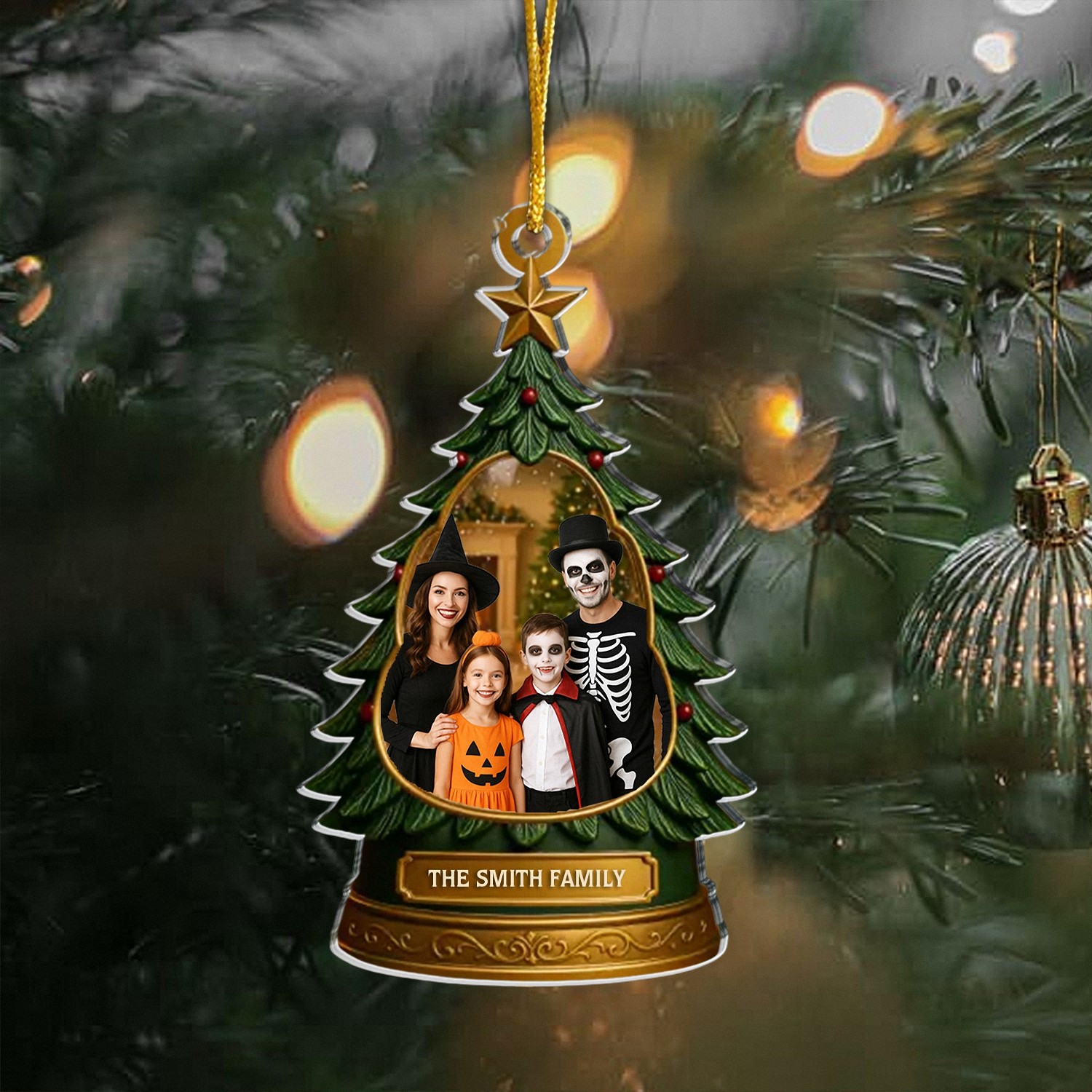 Custom Family Photo Ornament with Name, Christmas Tree Frame Keepsake, Acrylic Holiday Decor, Christmas Gift for Families and Grandparents