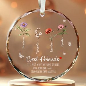 Custom Friendship Gift Circle Ornament with Your Besties Names and Birth Flowers