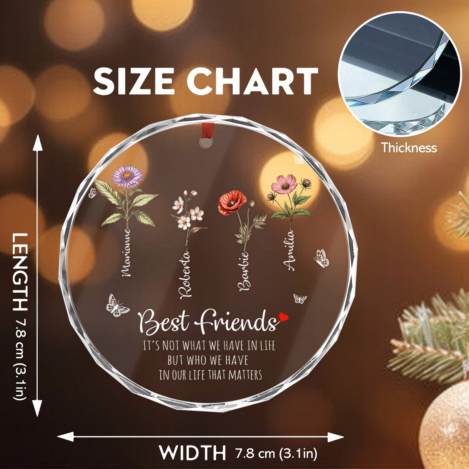Custom Friendship Gift Circle Ornament with Your Besties Names and Birth Flowers