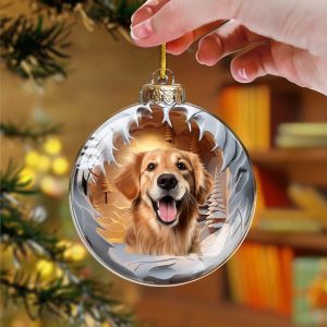 Custom Pet Photo Christmas Ornament with 3D Layered Scene Personalized Acrylic Ball Keepsake Holiday Gift for Dog Cat Lovers Winter Decor