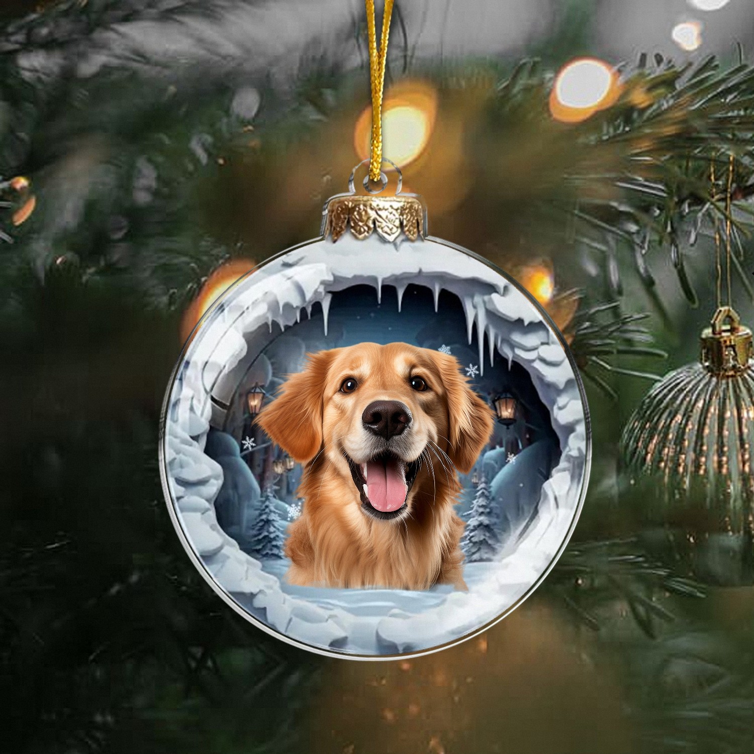 Custom Pet Photo Christmas Ornament with 3D Layered Scene Personalized Acrylic Ball Keepsake Holiday Gift for Dog Cat Lovers Winter Decor