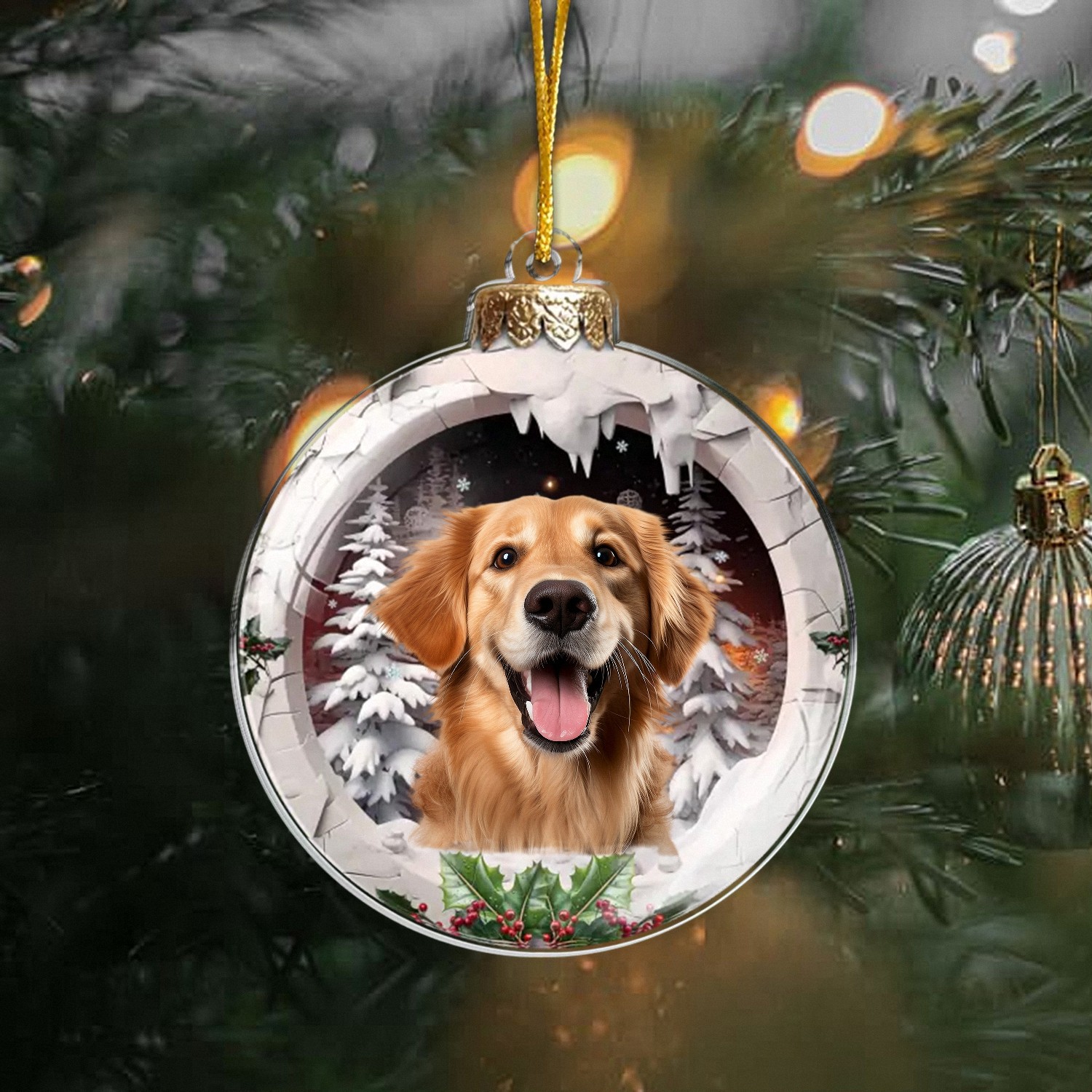 Custom Pet Photo Christmas Ornament with 3D Layered Scene Personalized Acrylic Ball Keepsake Holiday Gift for Dog Cat Lovers Winter Decor