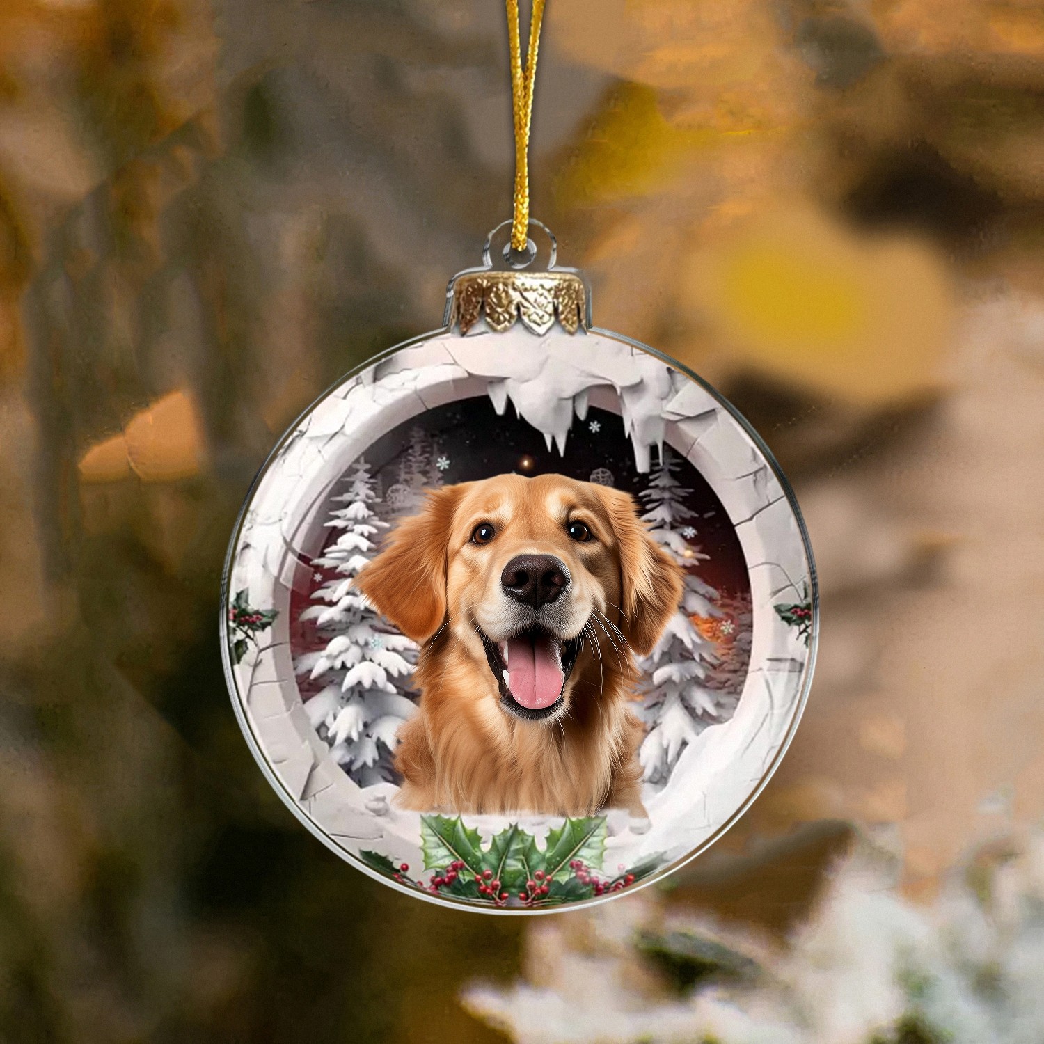 Custom Pet Photo Christmas Ornament with 3D Layered Scene Personalized Acrylic Ball Keepsake Holiday Gift for Dog Cat Lovers Winter Decor