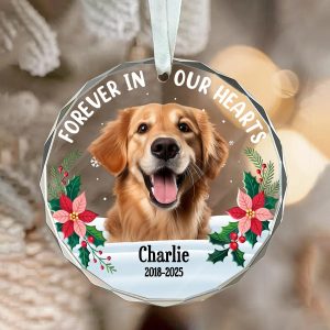 Custom Photo Dog Memorial Glass Ornament - Heartfelt Pet Loss Sympathy Gift, Personalized with Name & Dates