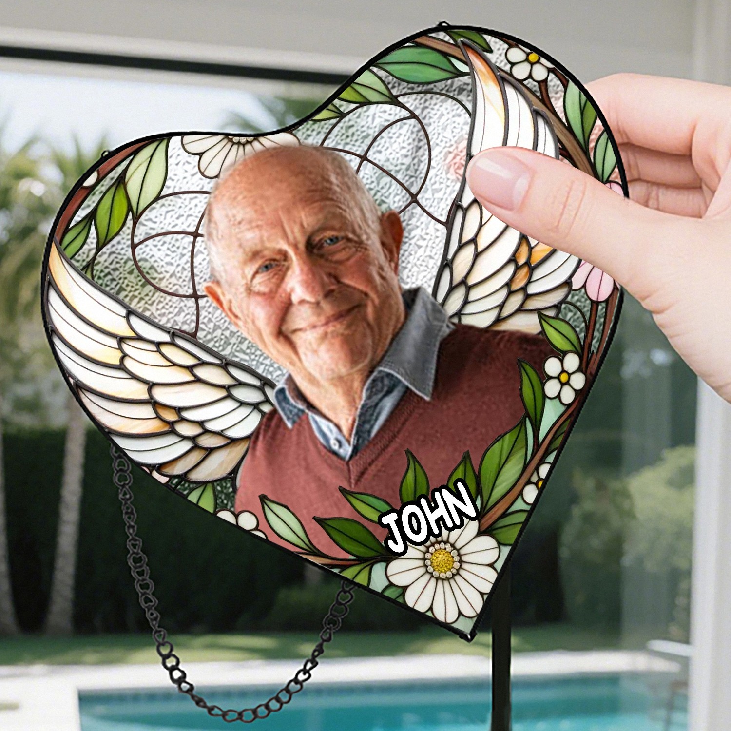 Custom Photo Memorial Suncatcher with Angel Wings, Heart-Shaped Stained Glass Style, In Loving Memory Bereavement Gift, Sympathy Keepsake for Loss of Loved One