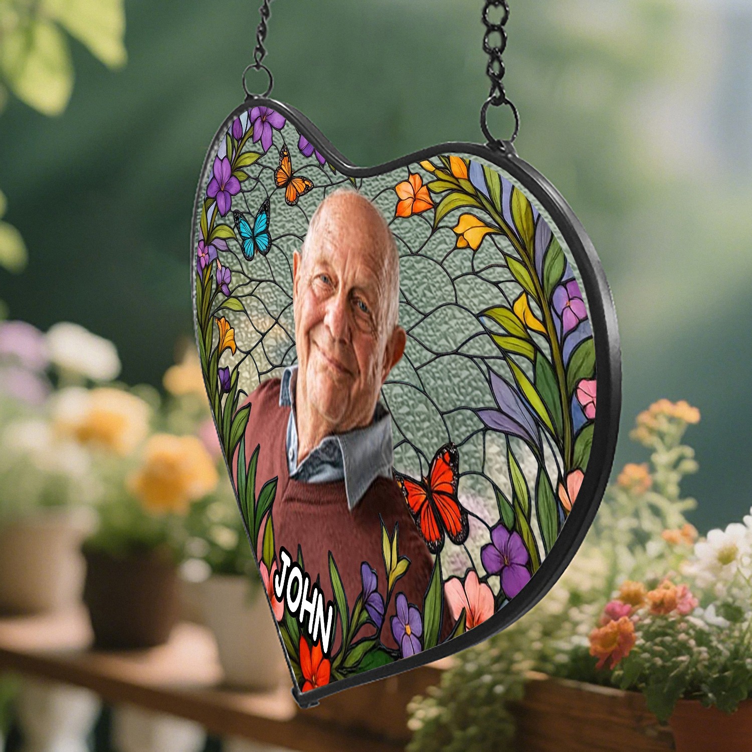 Custom Photo Memorial Suncatcher with Angel Wings, Heart-Shaped Stained Glass Style, In Loving Memory Bereavement Gift, Sympathy Keepsake for Loss of Loved One