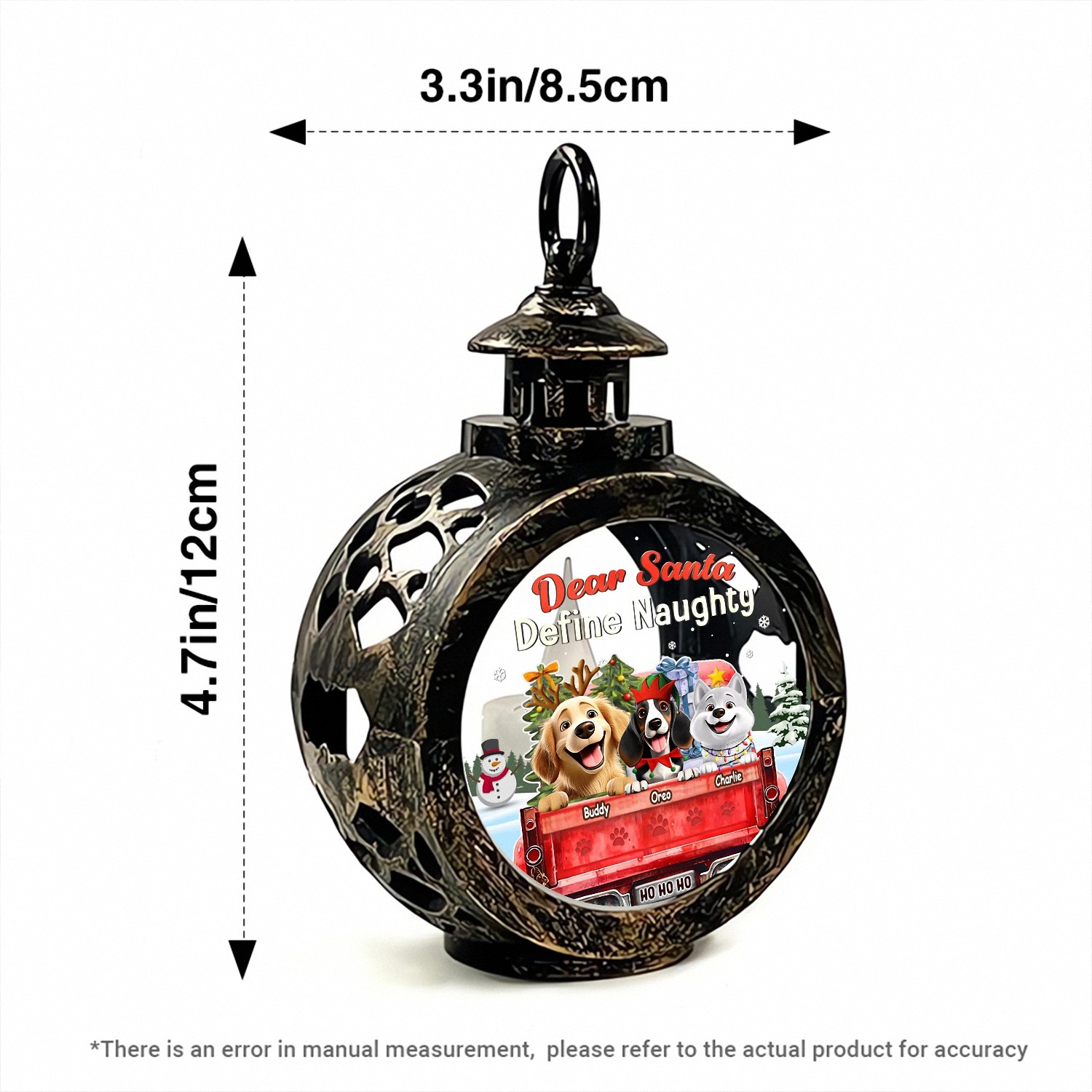 Dear Santa Define Naughty Funny Christmas Lantern Red Truck LED Light with Pet Paw Prints Vintage Style Holiday Decor Humorous Christmas Gift for Dog Lovers Tabletop Ornament QHOPA