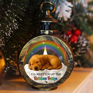 Ill Meet You at the Rainbow Bridge Pet Memorial Lantern Sleeping Dog LED Light Vintage Style Keepsake Pet Loss Bereavement Gift for Grieving Owners Sympathy Remembrance Decor VOADJ