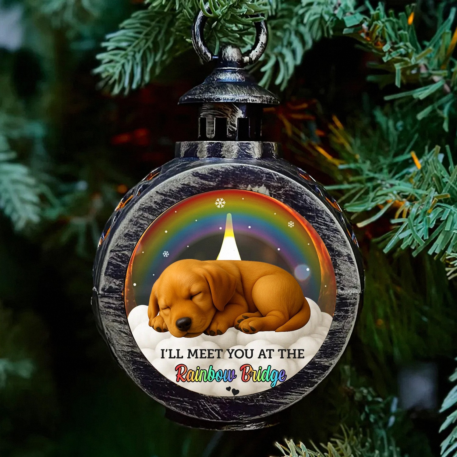 Ill Meet You at the Rainbow Bridge Pet Memorial Lantern Sleeping Dog LED Light Vintage Style Keepsake Pet Loss Bereavement Gift for Grieving Owners Sympathy Remembrance Decor VOADJ