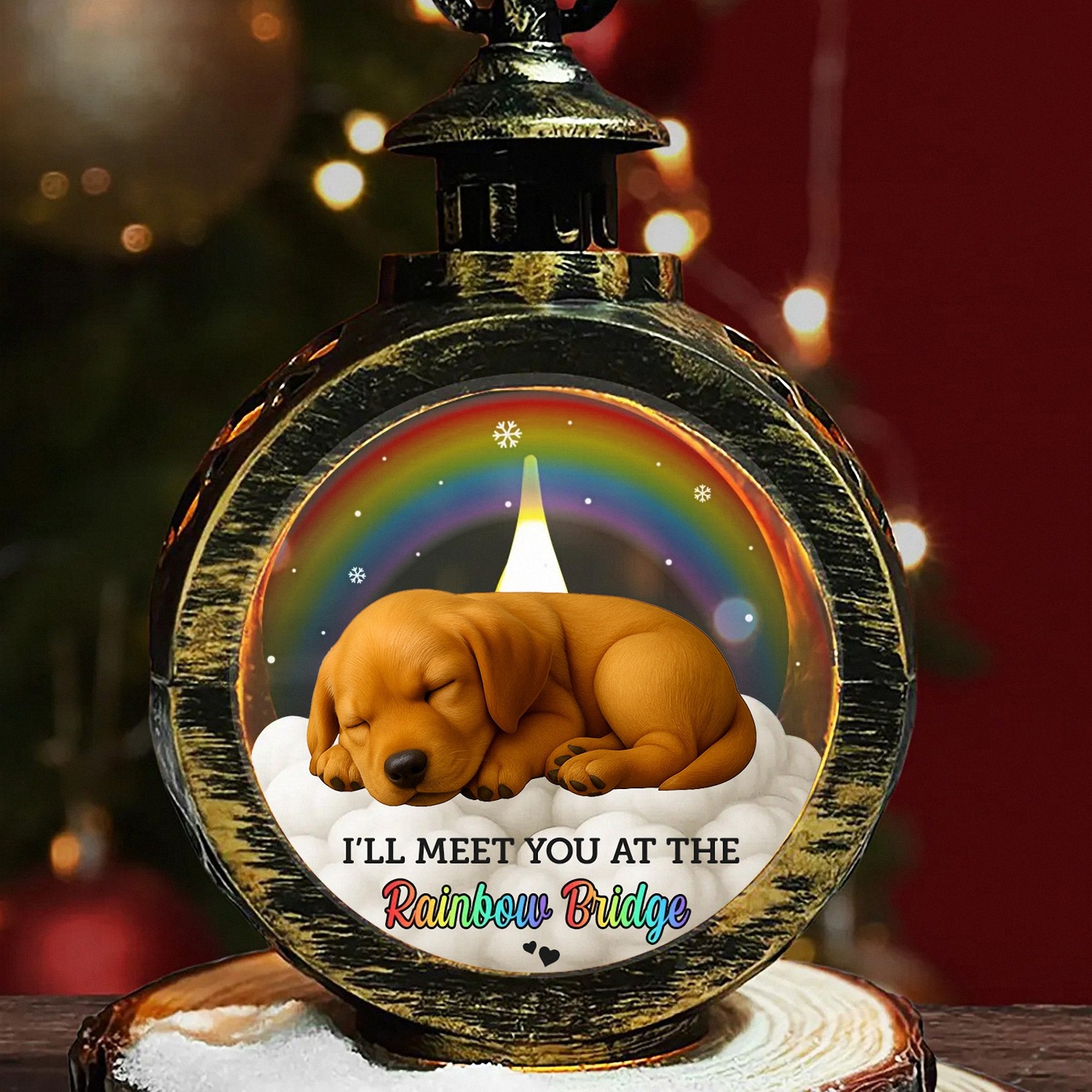 Ill Meet You at the Rainbow Bridge Pet Memorial Lantern Sleeping Dog LED Light Vintage Style Keepsake Pet Loss Bereavement Gift for Grieving Owners Sympathy Remembrance Decor VOADJ