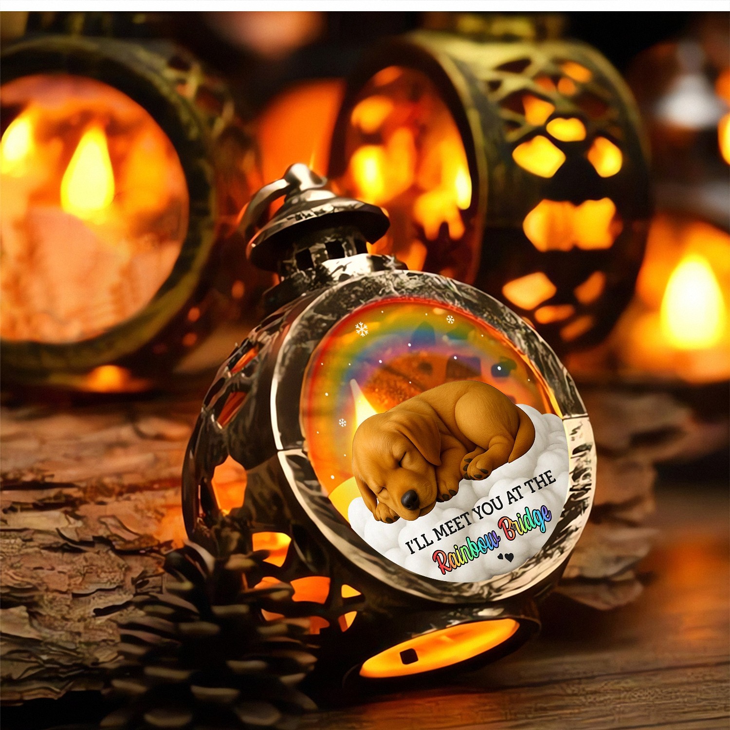 Ill Meet You at the Rainbow Bridge Pet Memorial Lantern Sleeping Dog LED Light Vintage Style Keepsake Pet Loss Bereavement Gift for Grieving Owners Sympathy Remembrance Decor VOADJ
