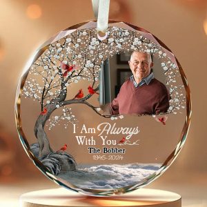 In Loving Memory Photo Ornament with Cardinal Custom Remembrance Gift for a Loved One