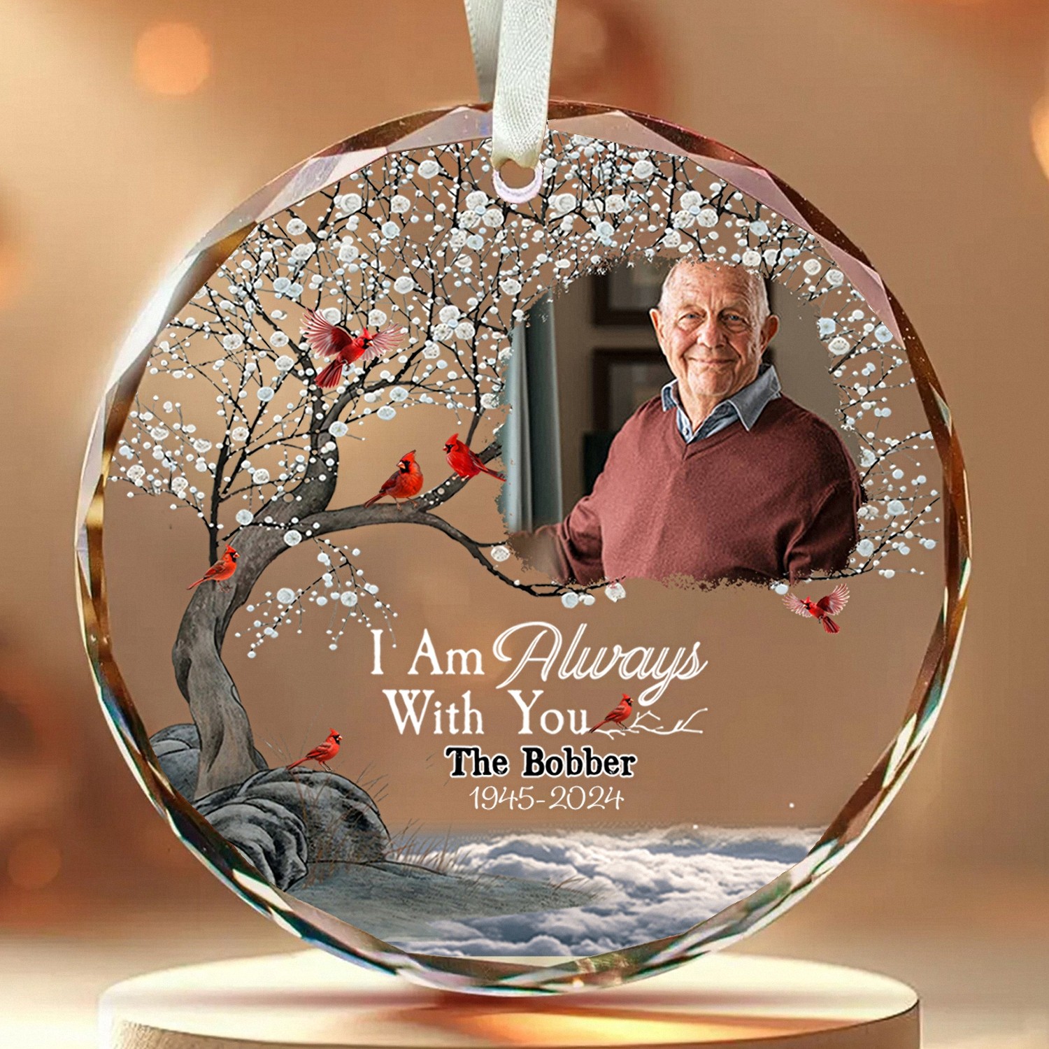 In Loving Memory Photo Ornament with Cardinal Custom Remembrance Gift for a Loved One