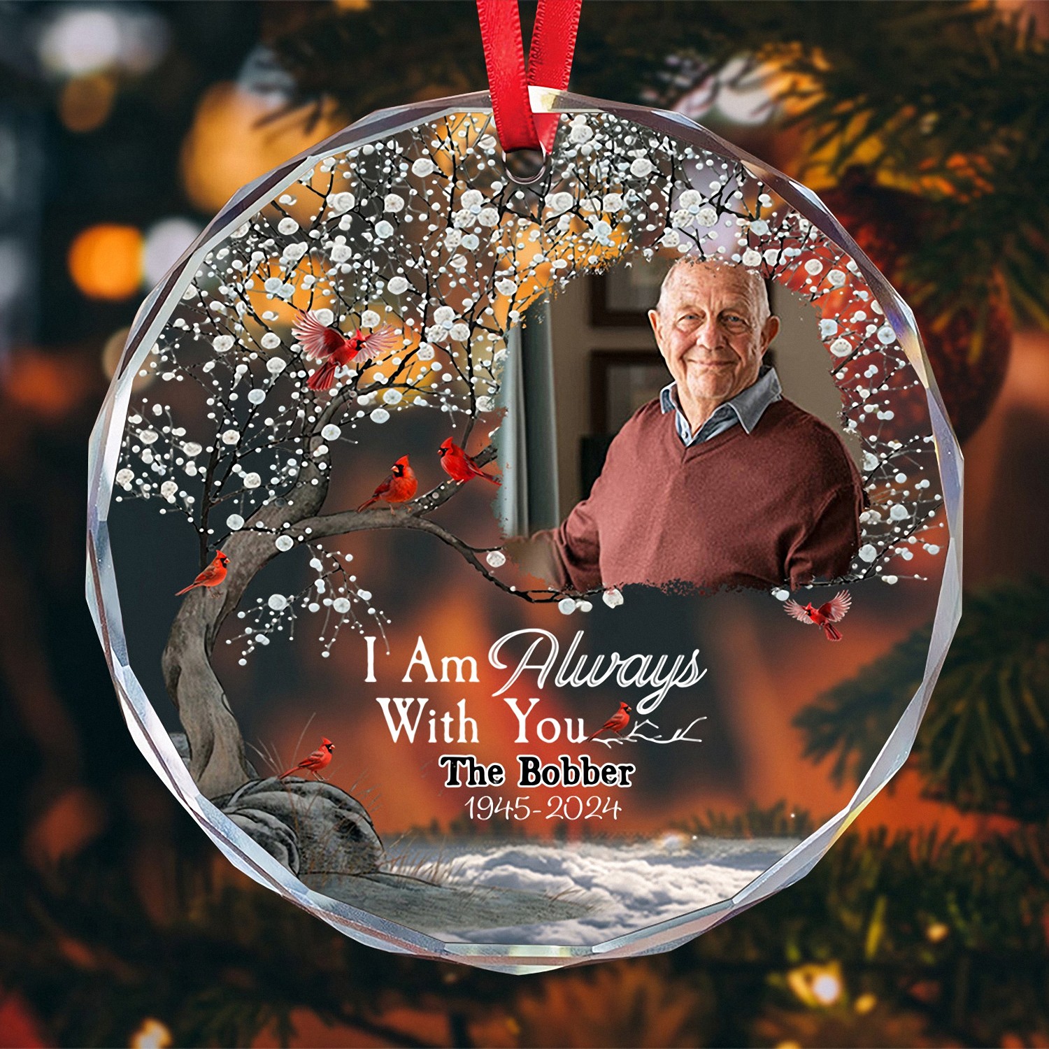 In Loving Memory Photo Ornament with Cardinal Custom Remembrance Gift for a Loved One
