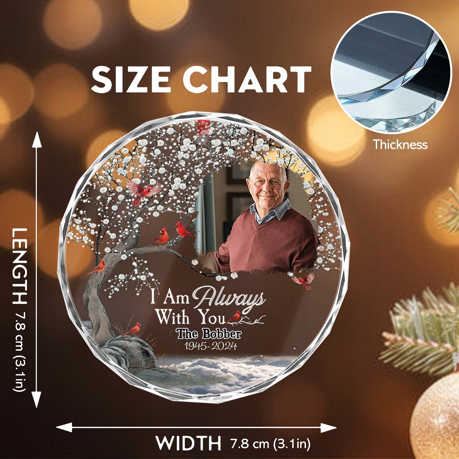 In Loving Memory Photo Ornament with Cardinal Custom Remembrance Gift for a Loved One