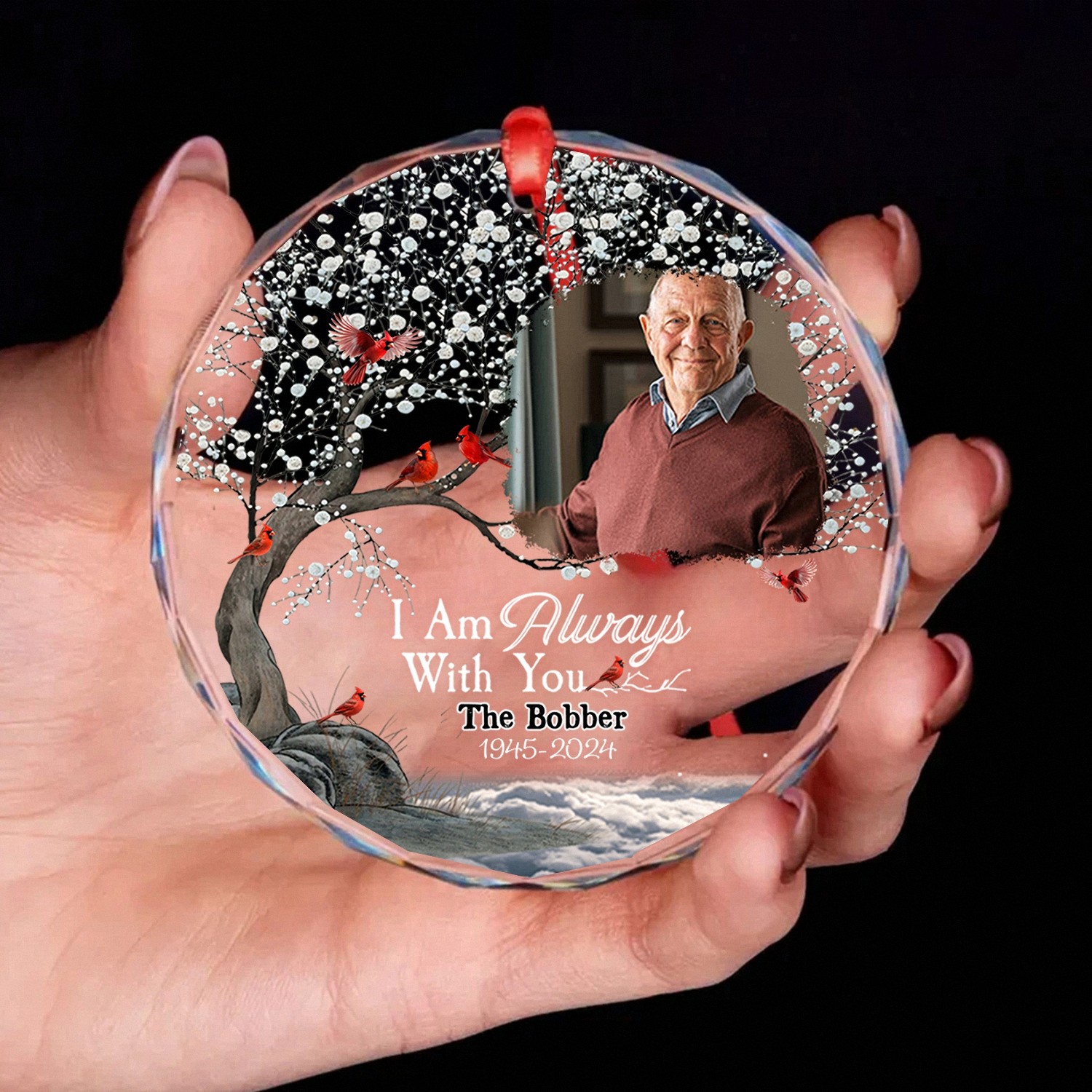 In Loving Memory Photo Ornament with Cardinal Custom Remembrance Gift for a Loved One