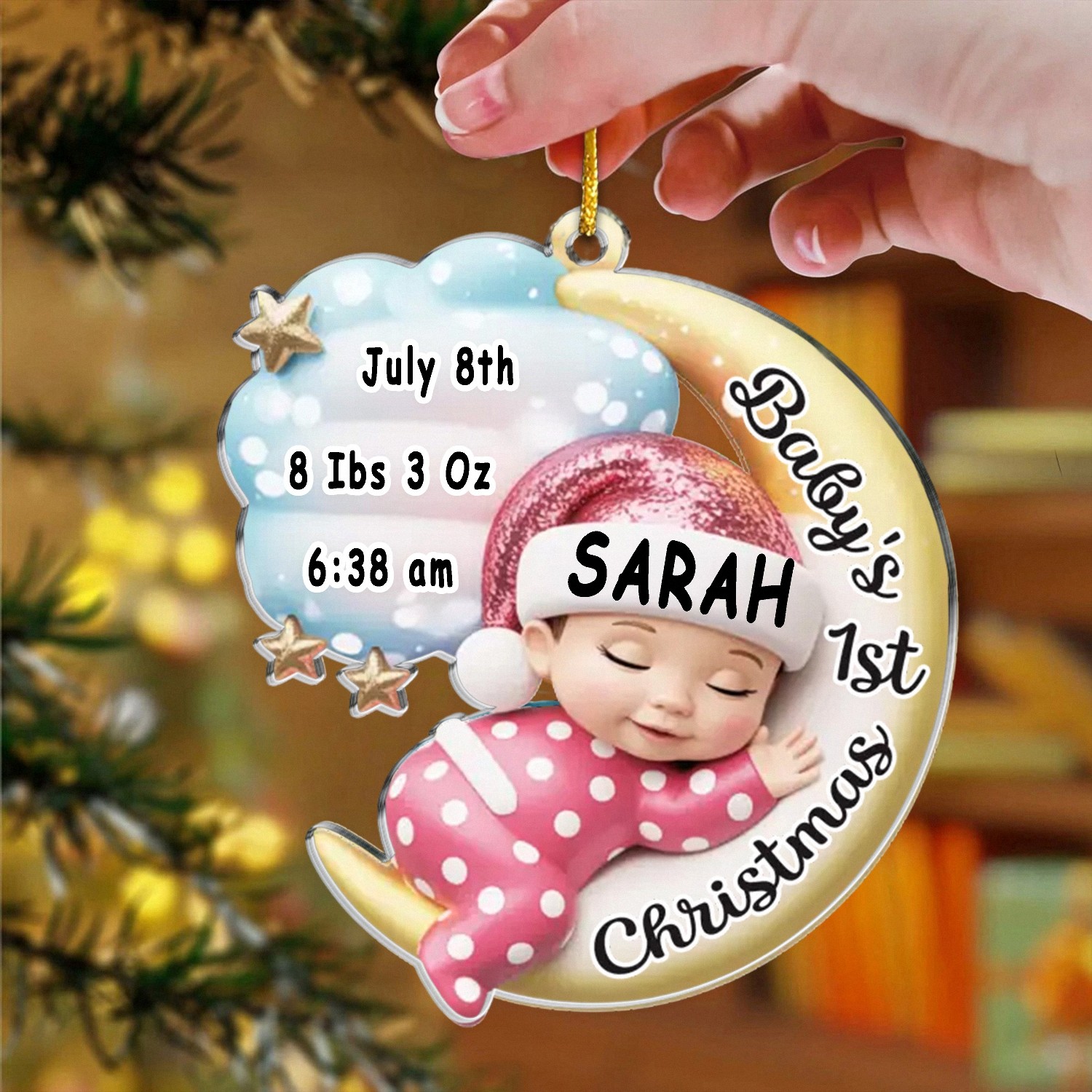 Personalized Baby's 1st Christmas Ornament with Birth Stats, Custom Acrylic Keepsake, Newborn Announcement Gift for New Parents