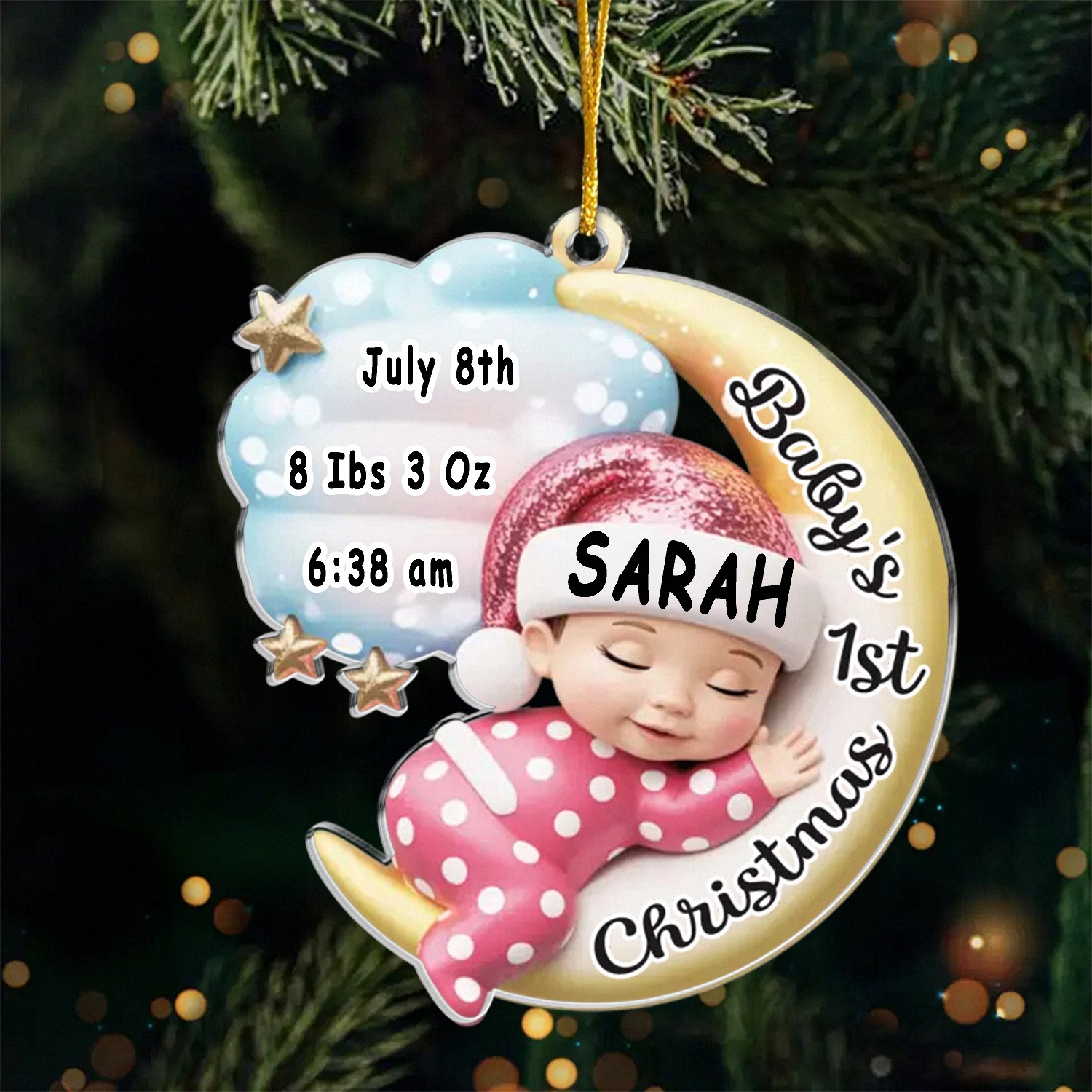 Personalized Baby's 1st Christmas Ornament with Birth Stats, Custom Acrylic Keepsake, Newborn Announcement Gift for New Parents