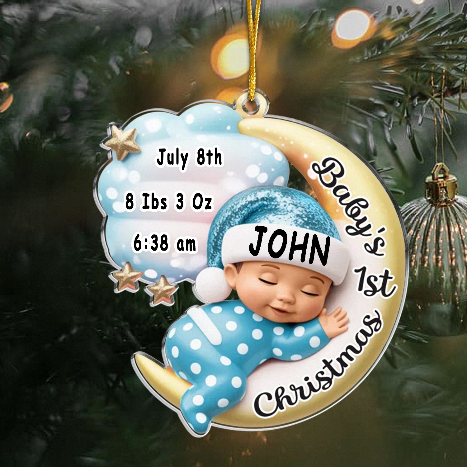 Personalized Baby's 1st Christmas Ornament with Birth Stats, Custom Acrylic Keepsake, Newborn Announcement Gift for New Parents
