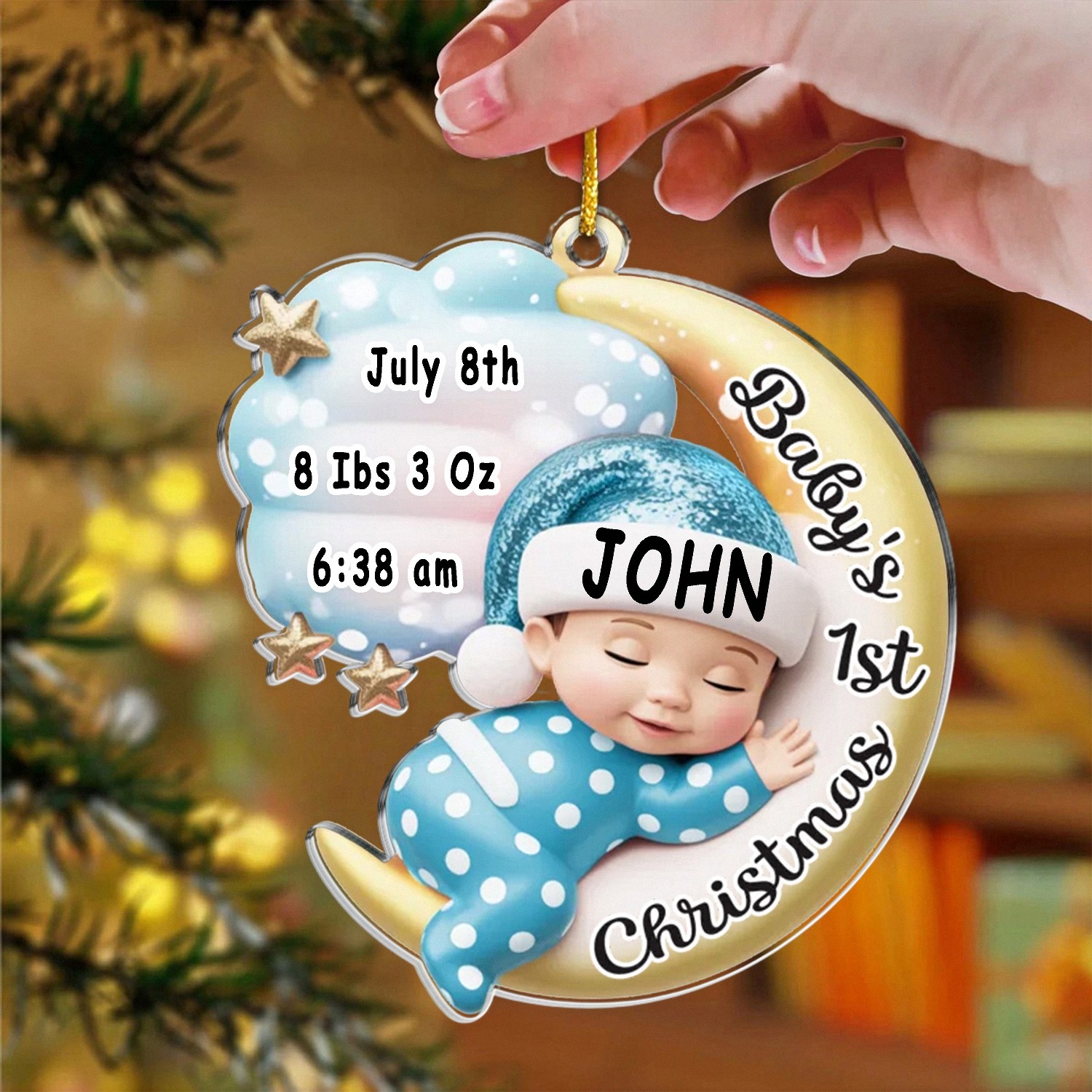Personalized Baby's 1st Christmas Ornament with Birth Stats, Custom Acrylic Keepsake, Newborn Announcement Gift for New Parents