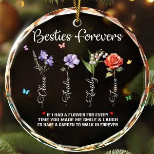 Personalized Best Friend Birth Flower Ornament Custom Name Keepsake Gift for Besties