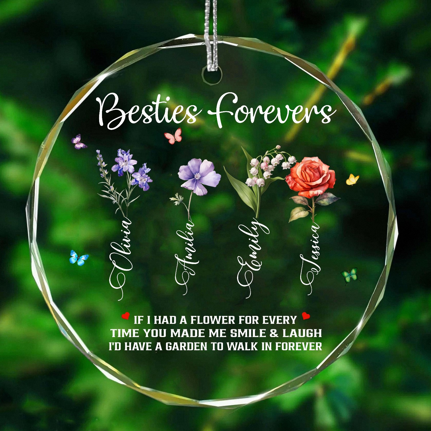 Personalized Best Friend Birth Flower Ornament Custom Name Keepsake Gift for Besties