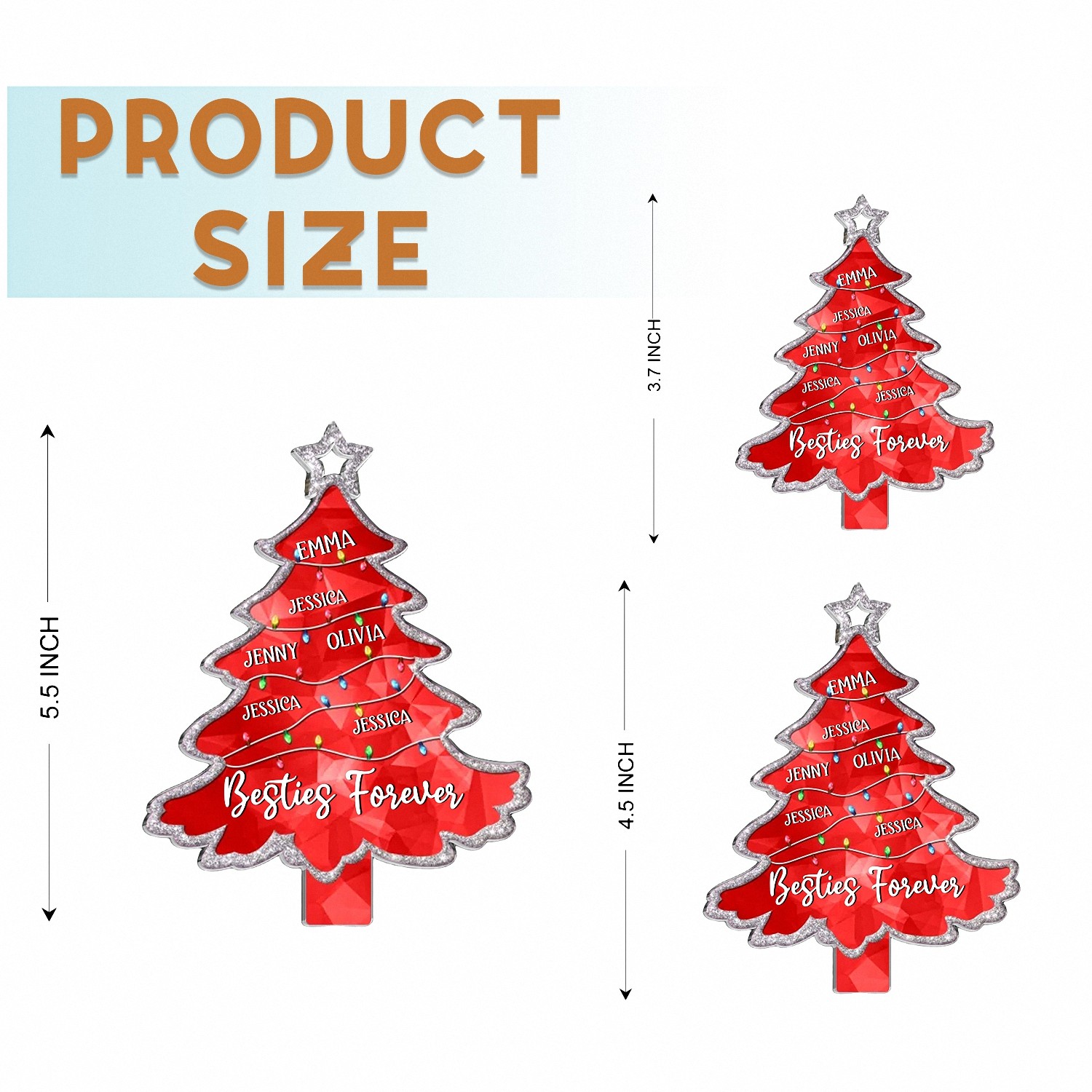 Personalized Best Friends Ornament with Custom Names Besties Forever Red Christmas Tree Keepsake Acrylic with Silver Glitter Trim Christmas Gift for Friend Group Friendship Decoration