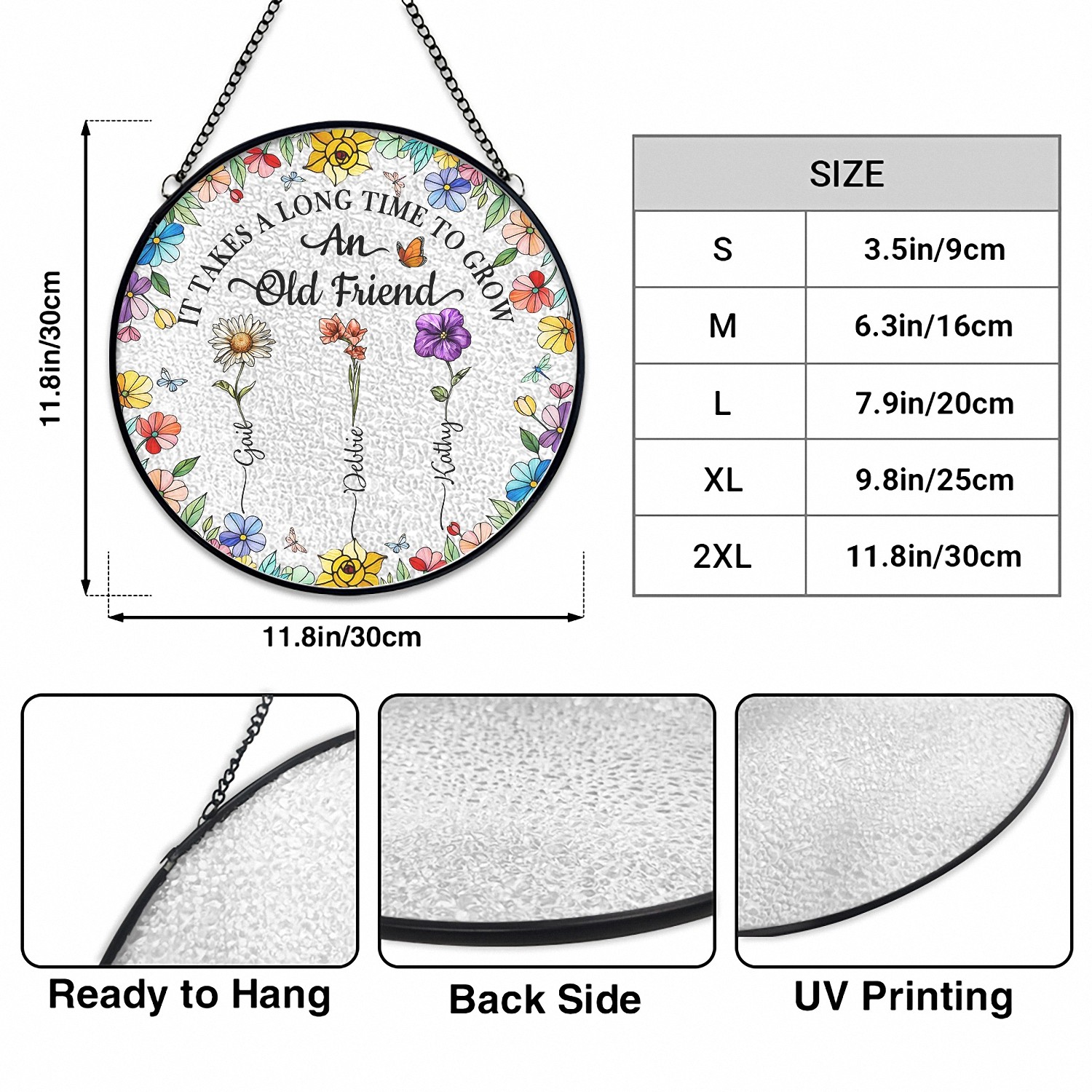 Personalized Birth Flower Window Hanging Round Stained Glass Suncatcher for Old Friends