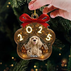 Personalized Dog Paw Print Christmas Ornament with Name, Light-Up Acrylic Keepsake, Christmas Village Style, Holiday Gift for Pet Owners & Dog Lovers, Tree Decoration 2025-MJP87
