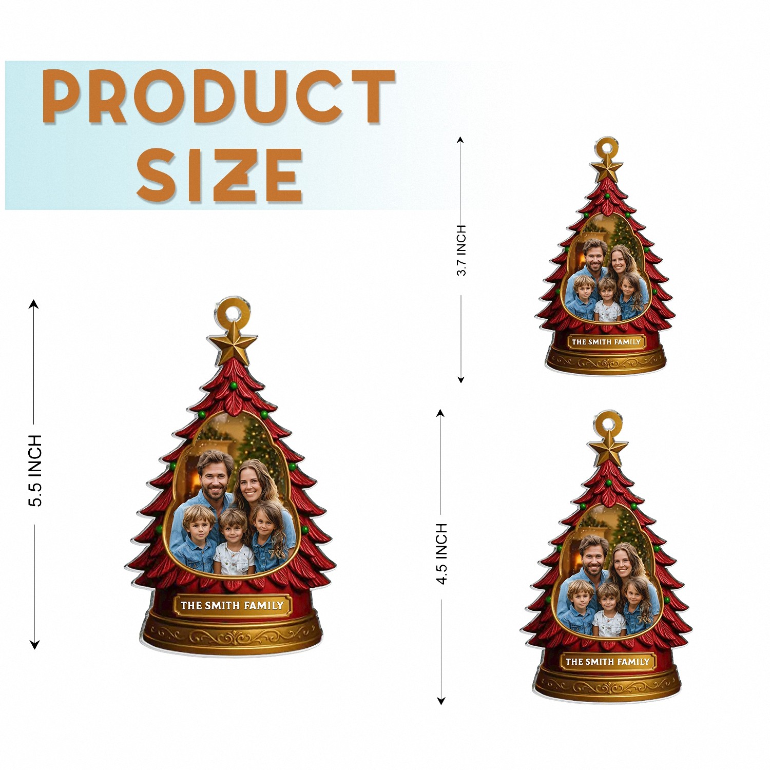 Personalized Family Photo Christmas Ornament with Custom Name, Red Christmas Tree Keepsake, Acrylic Holiday Frame, Annual Christmas Gift for Family & Grandparents