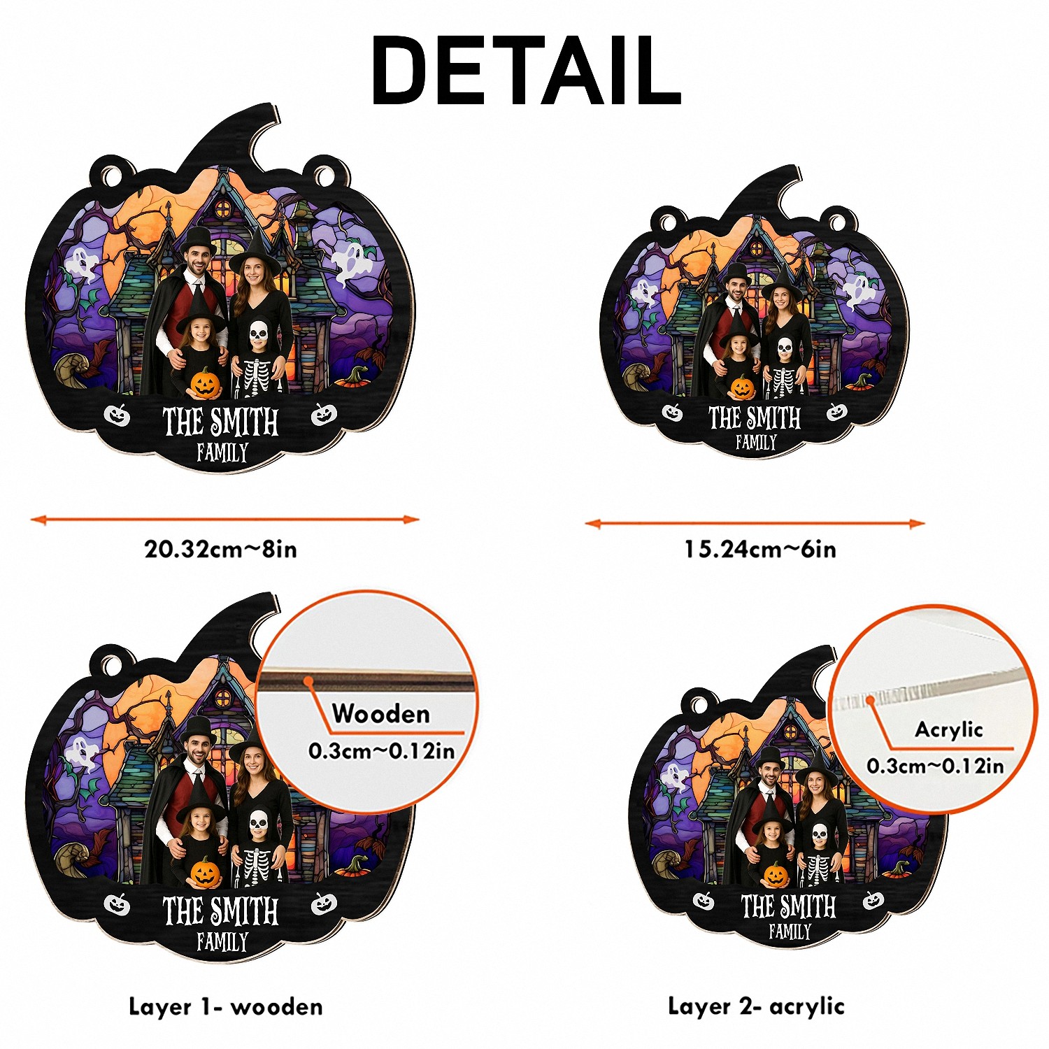 Personalized Family Photo & Name Halloween Sign, Pumpkin-Shaped Door Hanger, Layered Wooden Welcome Decor, Spooky Season Gift for Family, Haunted House Front Door Sign