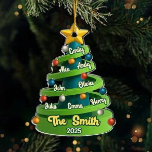 Personalized Family Tree Ornament with Custom Names, 3D Spiral Christmas Tree Keepsake, Acrylic Holiday Decoration, Christmas Gift for Large Families & Grandparents 2025