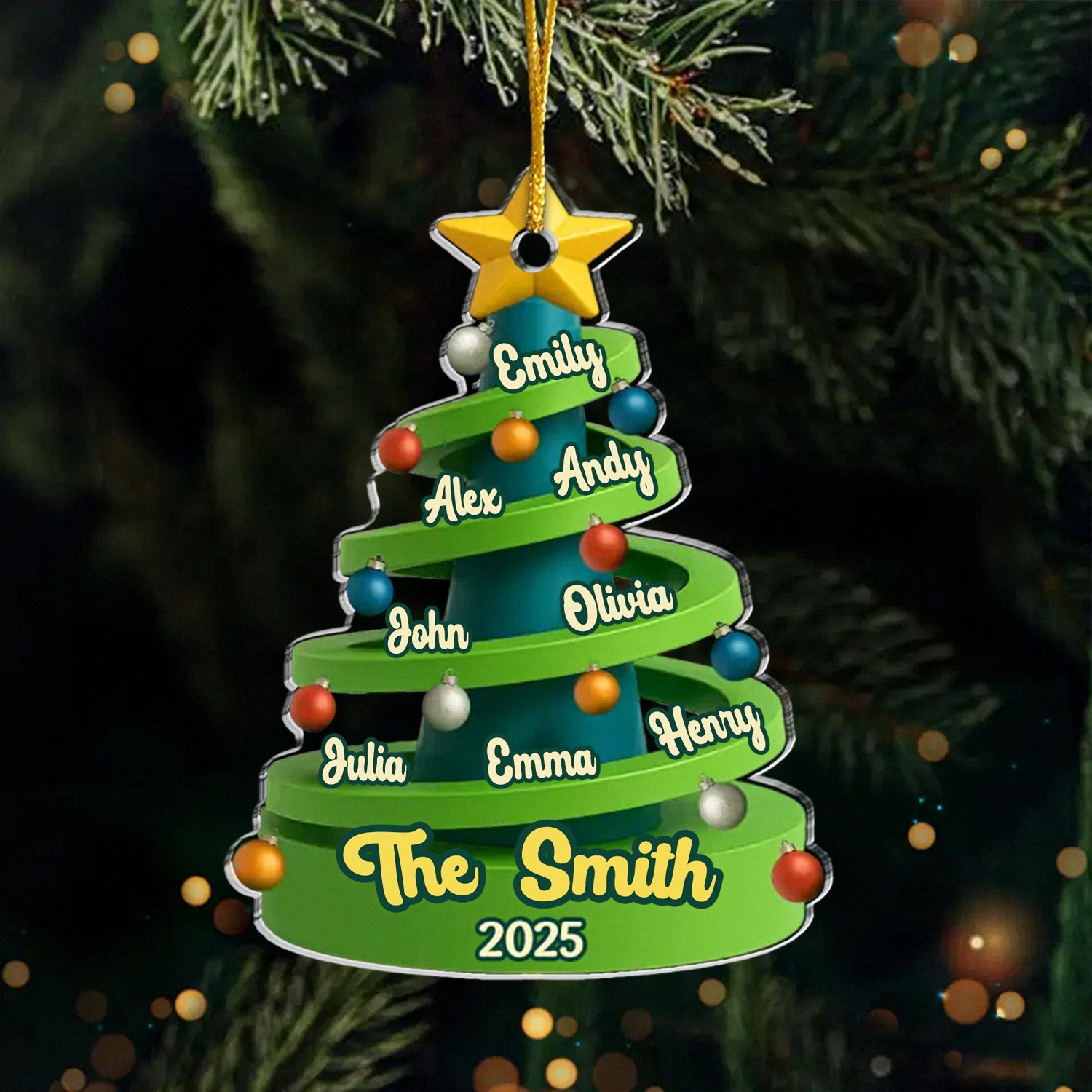Personalized Family Tree Ornament with Custom Names, 3D Spiral Christmas Tree Keepsake, Acrylic Holiday Decoration, Christmas Gift for Large Families & Grandparents 2025